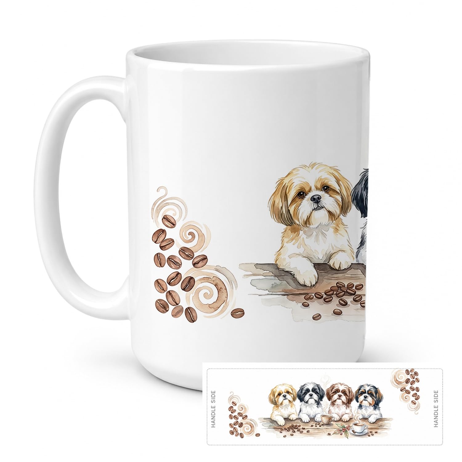 Carolines Treasures Shih Tzus Morning Coffee Ceramic Coffee Mug 15 oz Decorative Large C Handle Mug Cup for Tea, Cocoa Hot Chocolate