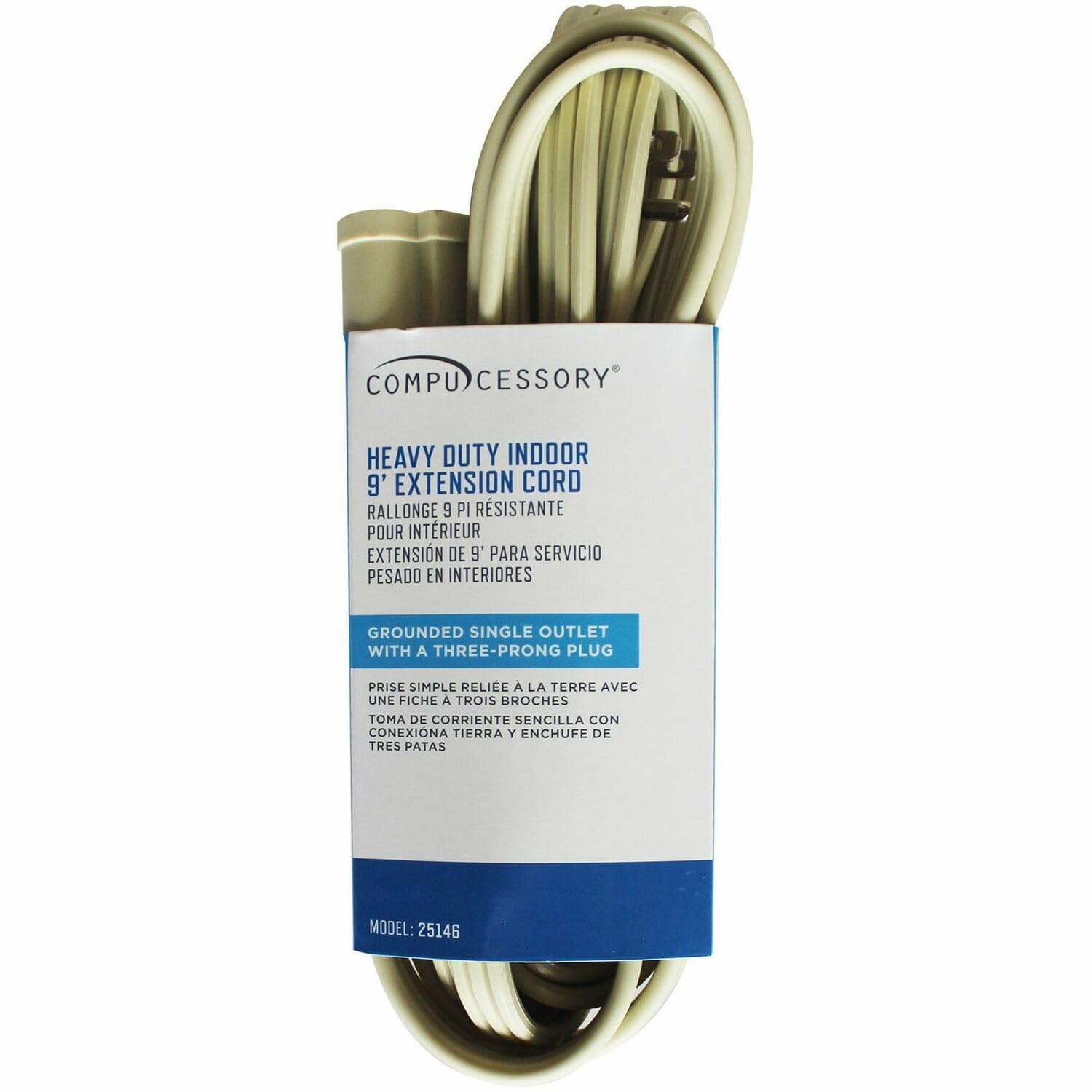 Compucessory Heavy Duty Indoor Extension Cord - 14 Gauge - 125 V AC15 A - Beige - 9 ft Cord Length - 1