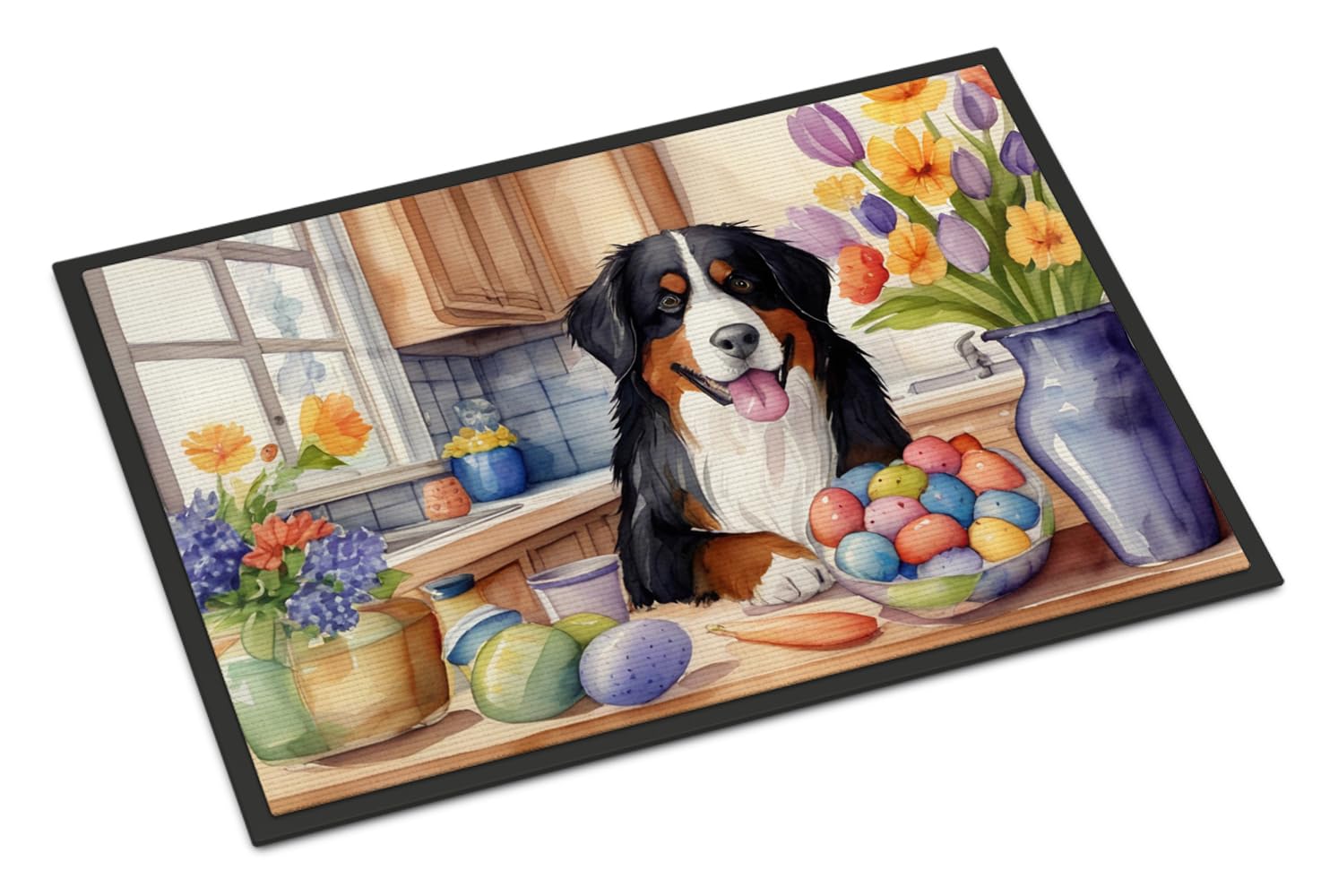 Carolines Treasures DAC6762MAT Decorating Easter Bernese Mountain Dog Doormat Front Door Mat Indoor Outdoor Rugs for Entryway, Non Slip Washable Low Pile, 18H X 27W