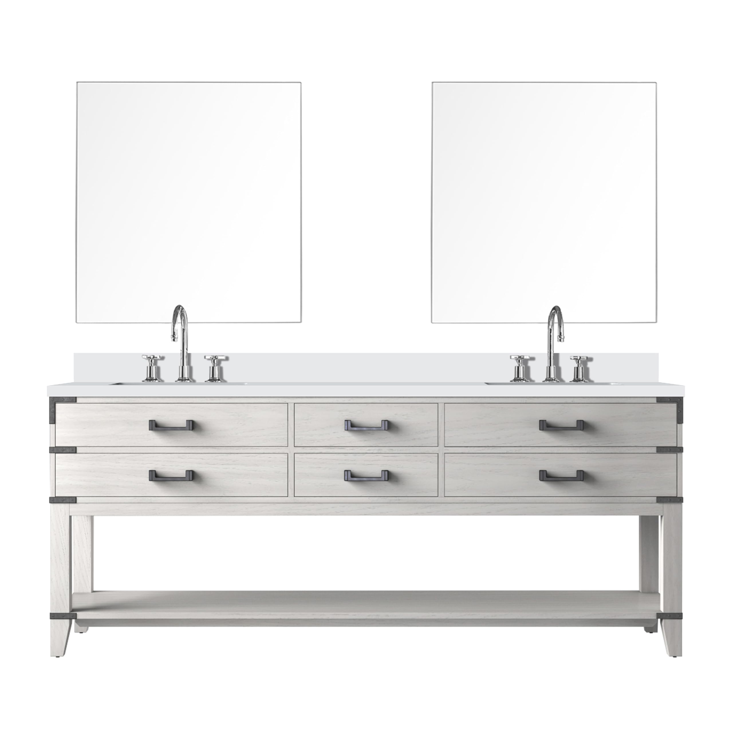 Norwalk 80 in W x 22 in D White Oak Double Bath Vanity, Cultured Marble Top, Faucet Set, and 36 in Mirrors