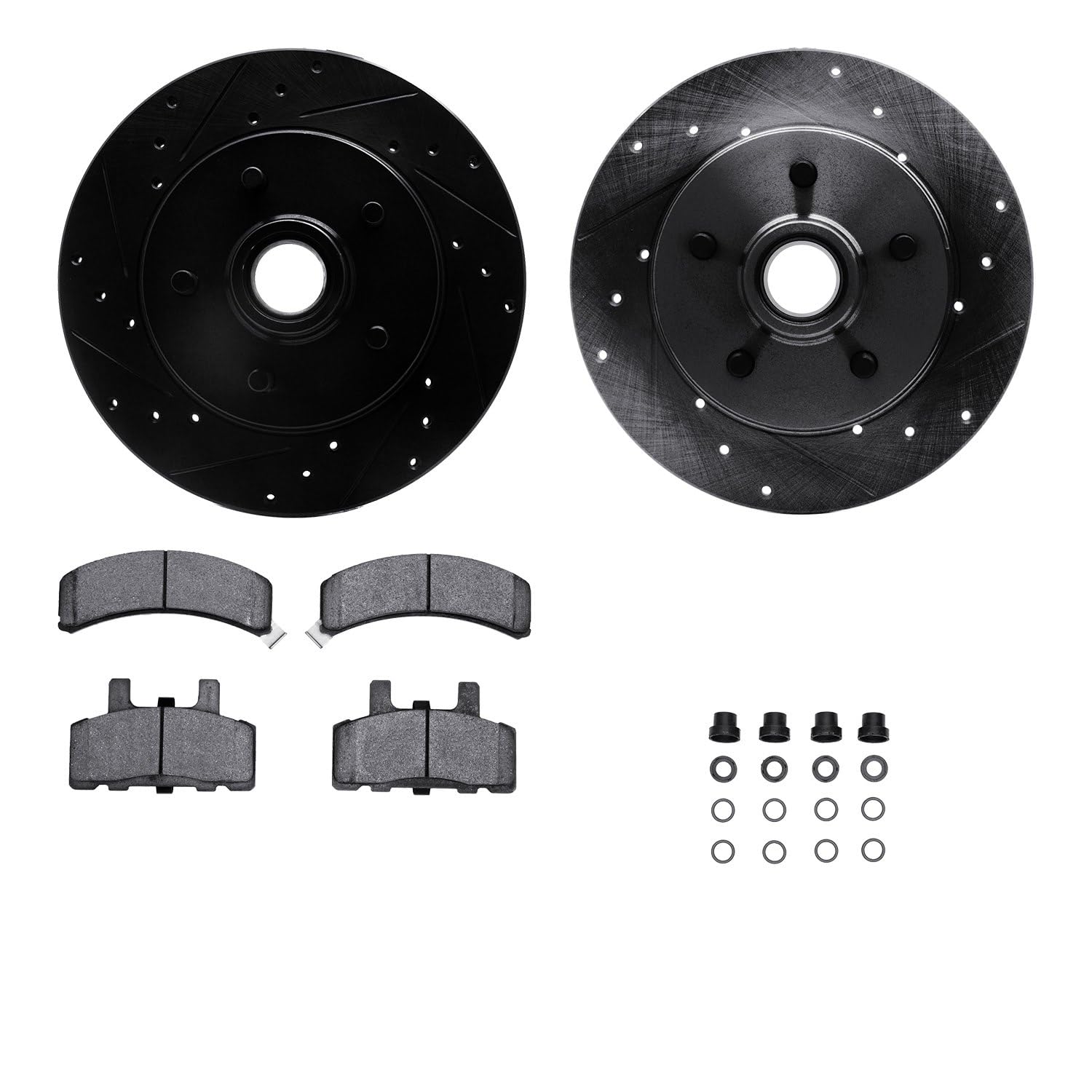 R1 Concepts Drilled and Slotted Black Disc Brake Rotor Set with Semi-Met Pads and Hardware WHYH1-48020