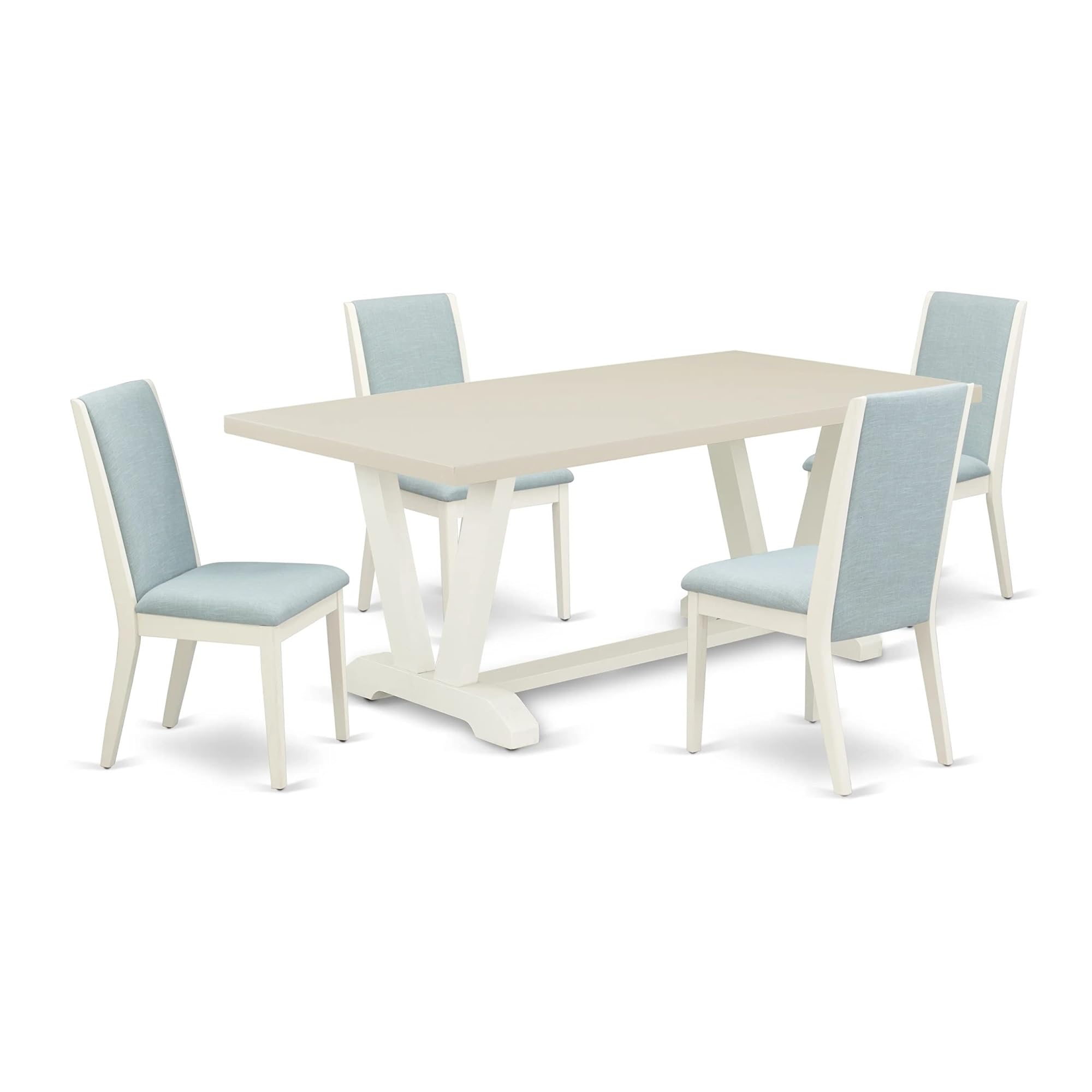 Casafoyer V-Style 5 Piece Room Set Includes a Rectangle Kitchen Table with V-Legs and 4 Baby Blue Linen Fabric Parson Dining Chairs, 40x72 Inch, Multi-Color