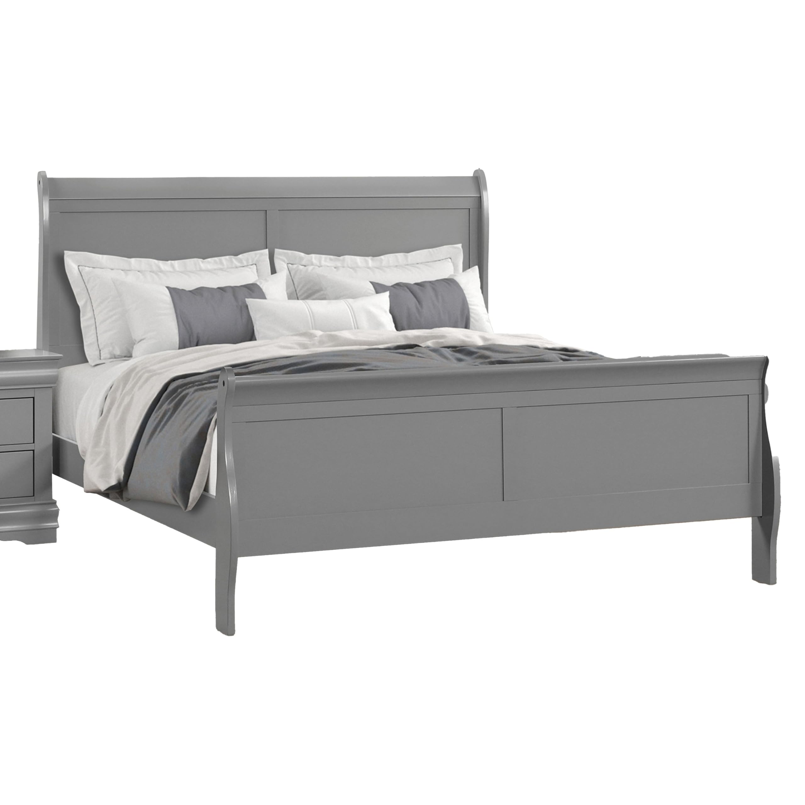 Ryla Twin Size Bed, Sleigh Panel Headboard, Classic Light Gray Solid Wood