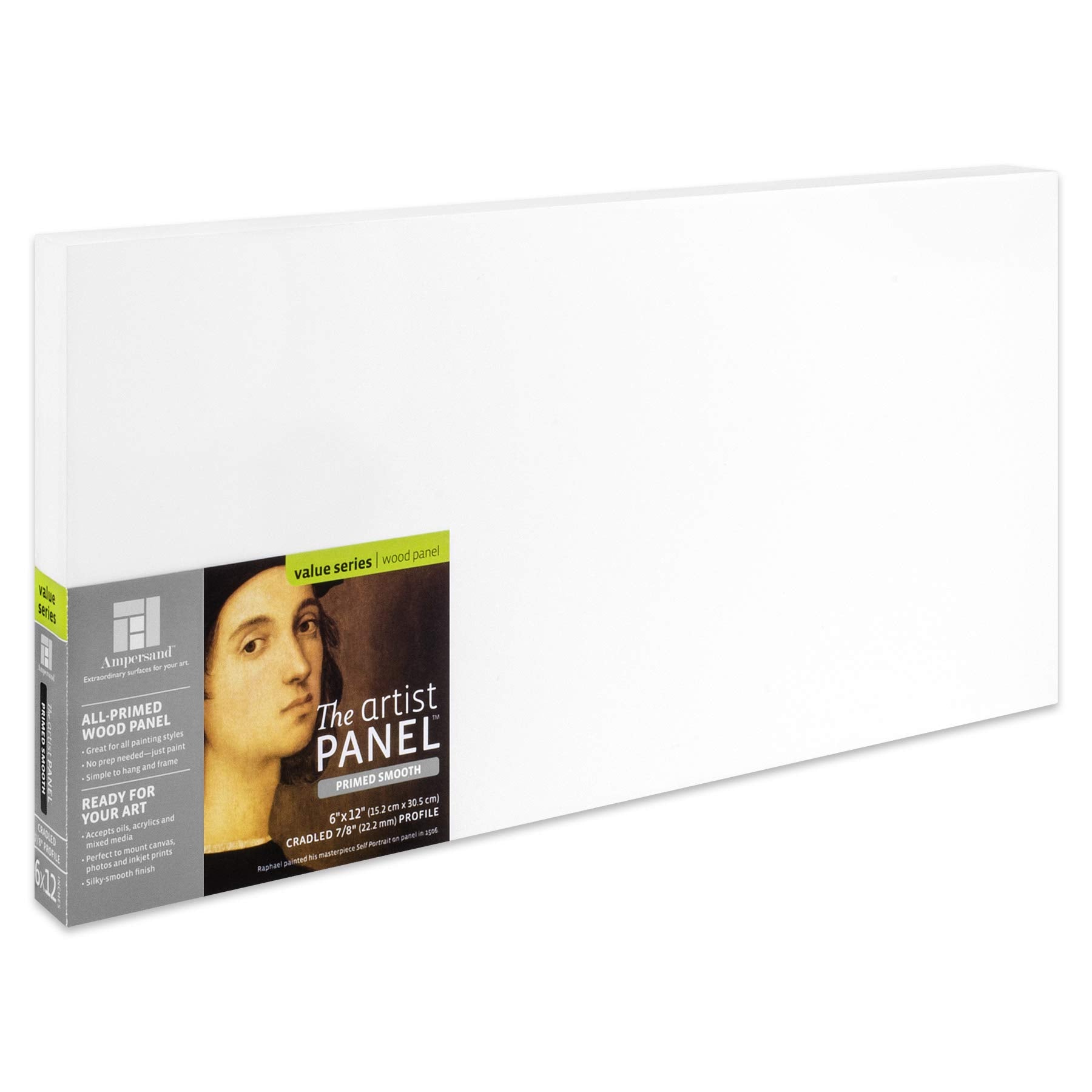 Ampersand Art Supply Wood Gesso Artist Painting Panel: Primed Smooth, 6 X 12, 7/8 Cradled Profile