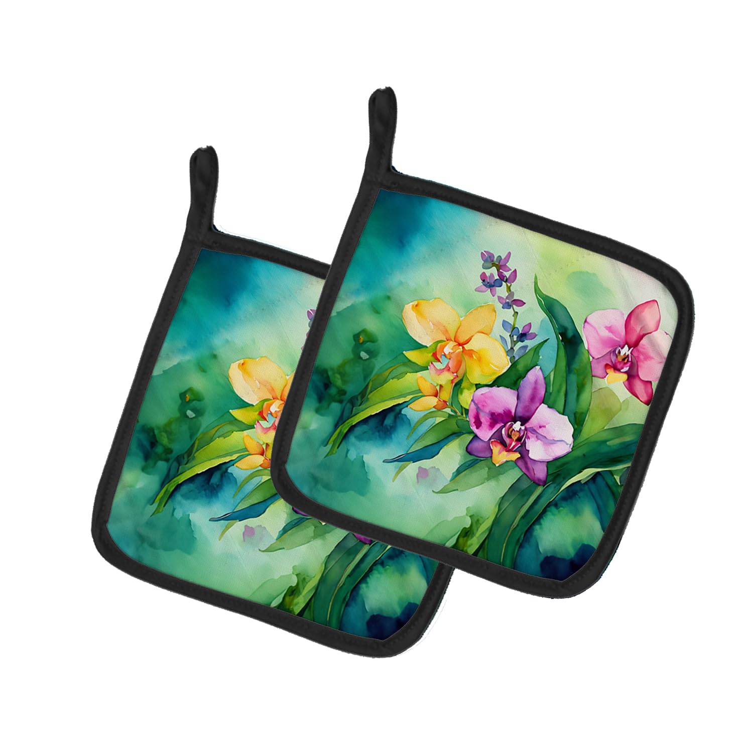 Orchids in Watercolor Pair of Pot Holders