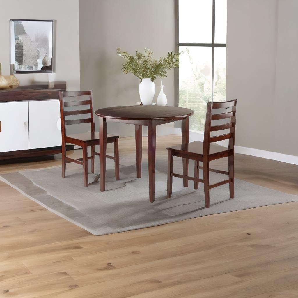 Casafoyer Clayton Round Drop Leaf Table Set | Solid Wood | Walnut Finish | 2 Chairs