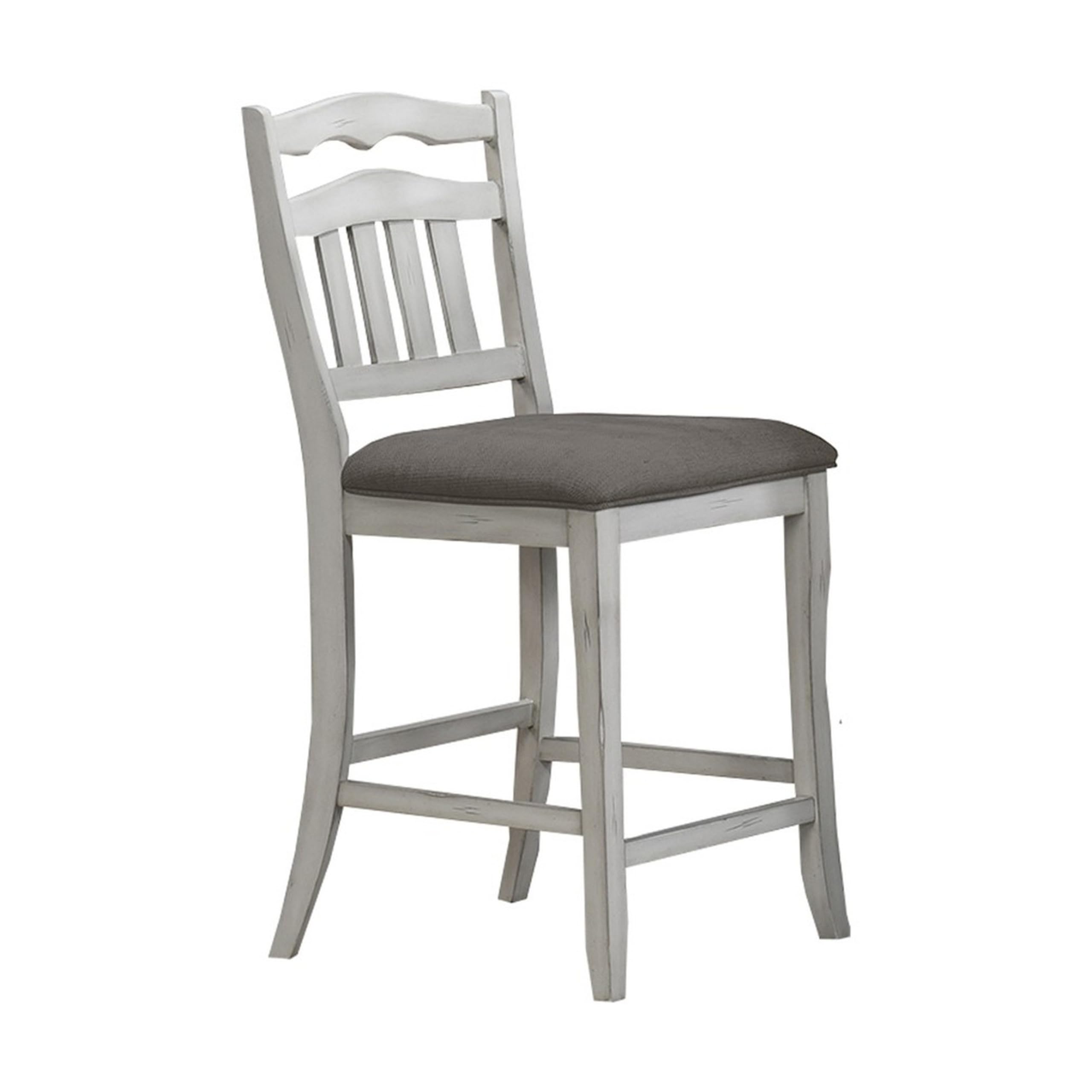 Zeke Counter Height Chair, Ladder Back, Classic White Wood, Dark Gray