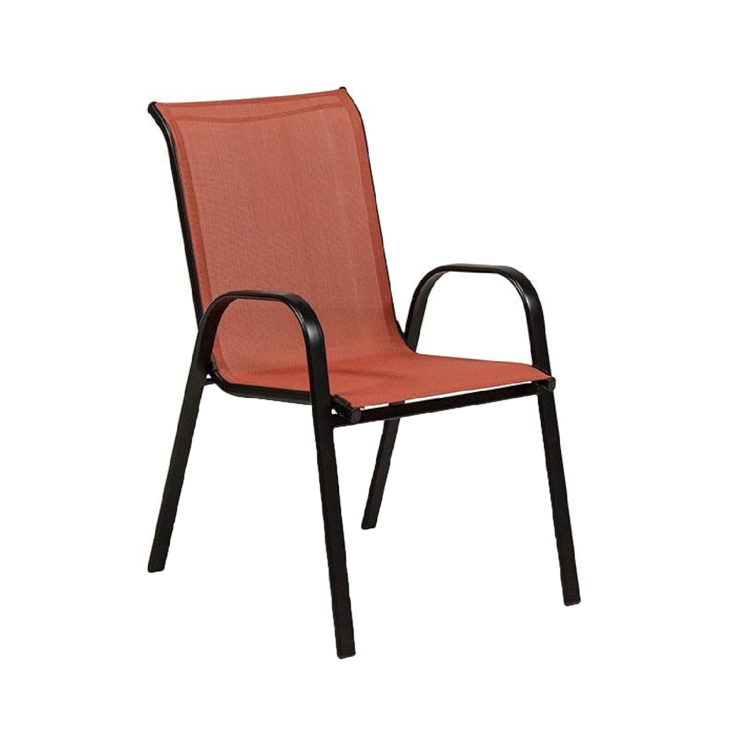 Feli Outdoor Stacking Chair Set of 2, Red Mesh Fabric, Black Metal