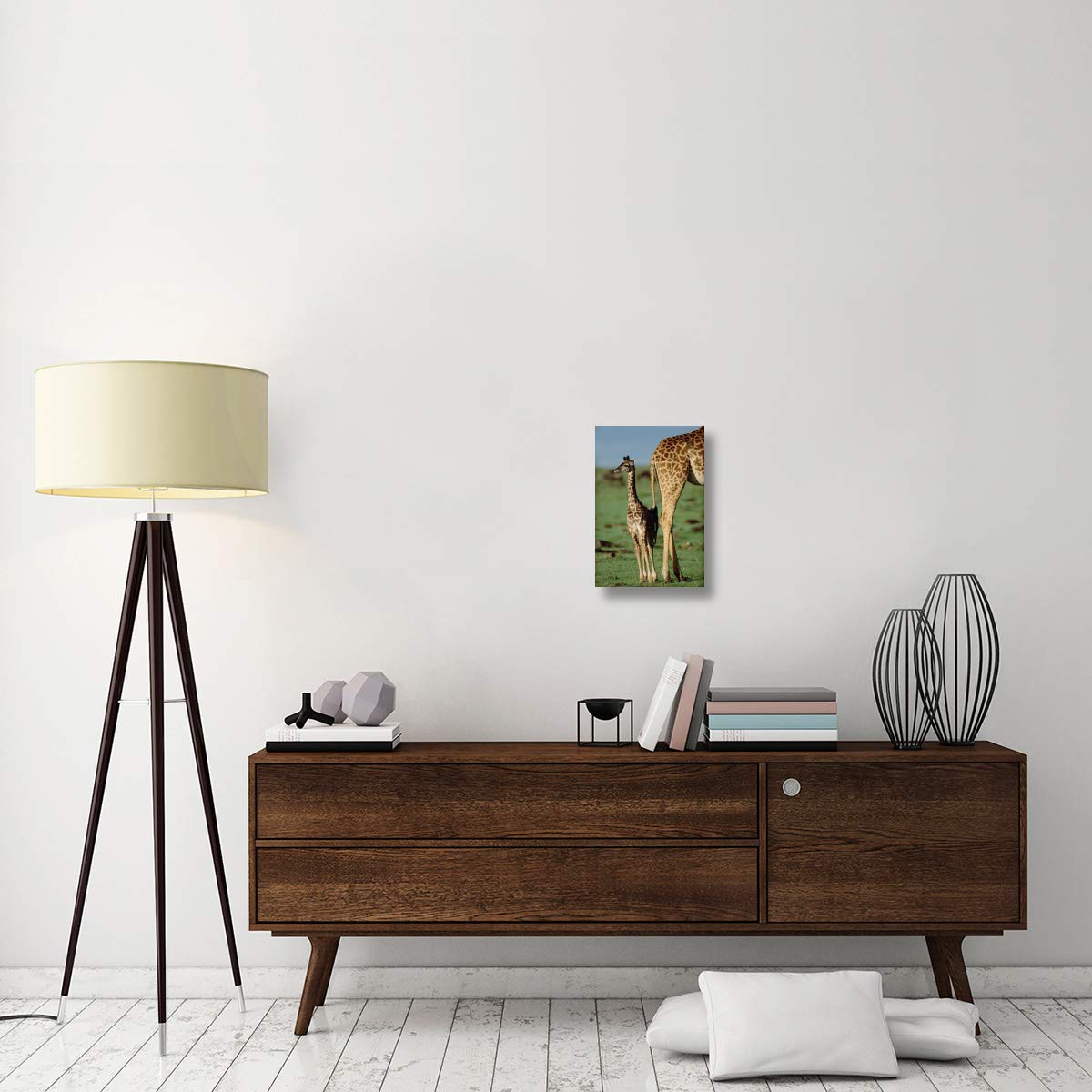 Giraffe mother with young, Kenya-Canvas Art-12x18”