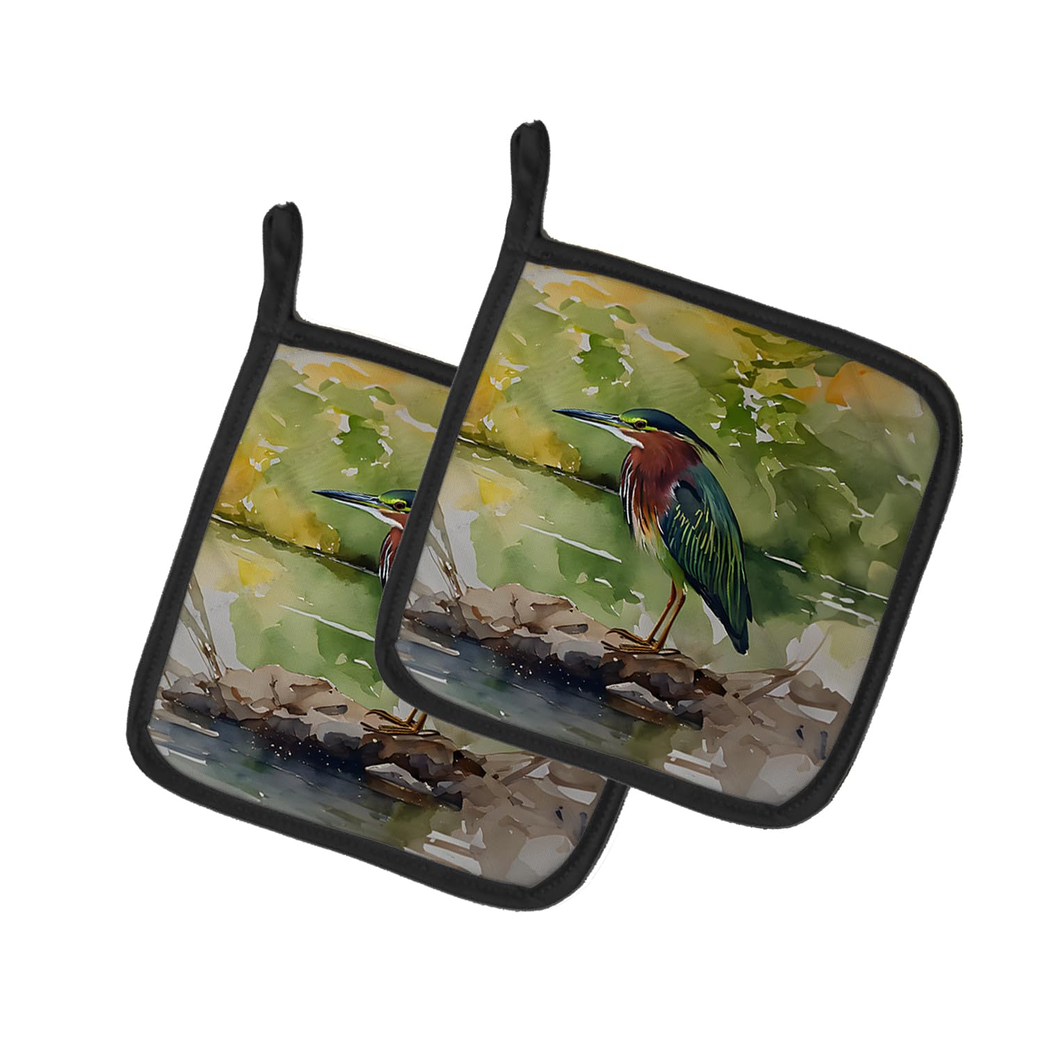 Green Heron Pair of Pot Holders