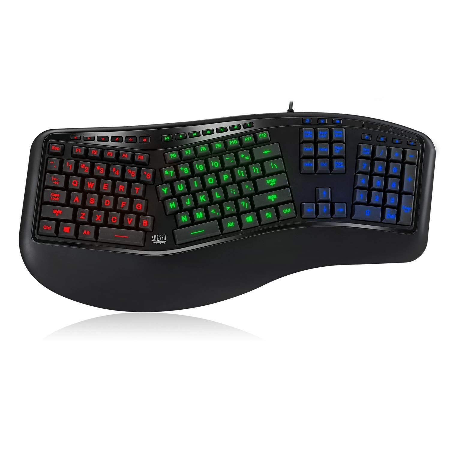 ERGONOMIC ILLUMINATED KEYBOARD 3 MODES LIGHTING RED/BLUE/GREEN/USB