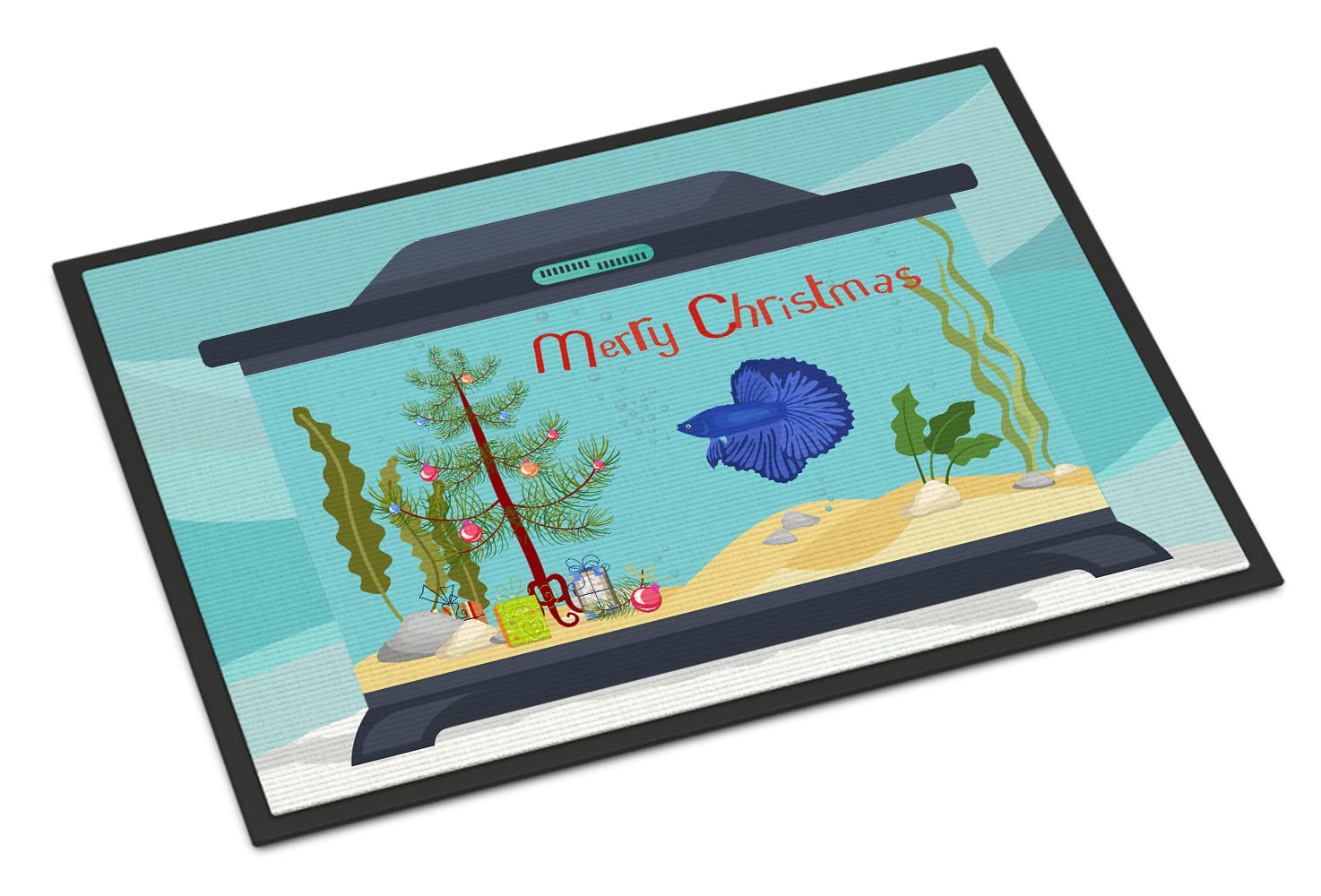 Delta Tail Betta Fish Merry Christmas Indoor or Outdoor Mat 24x36