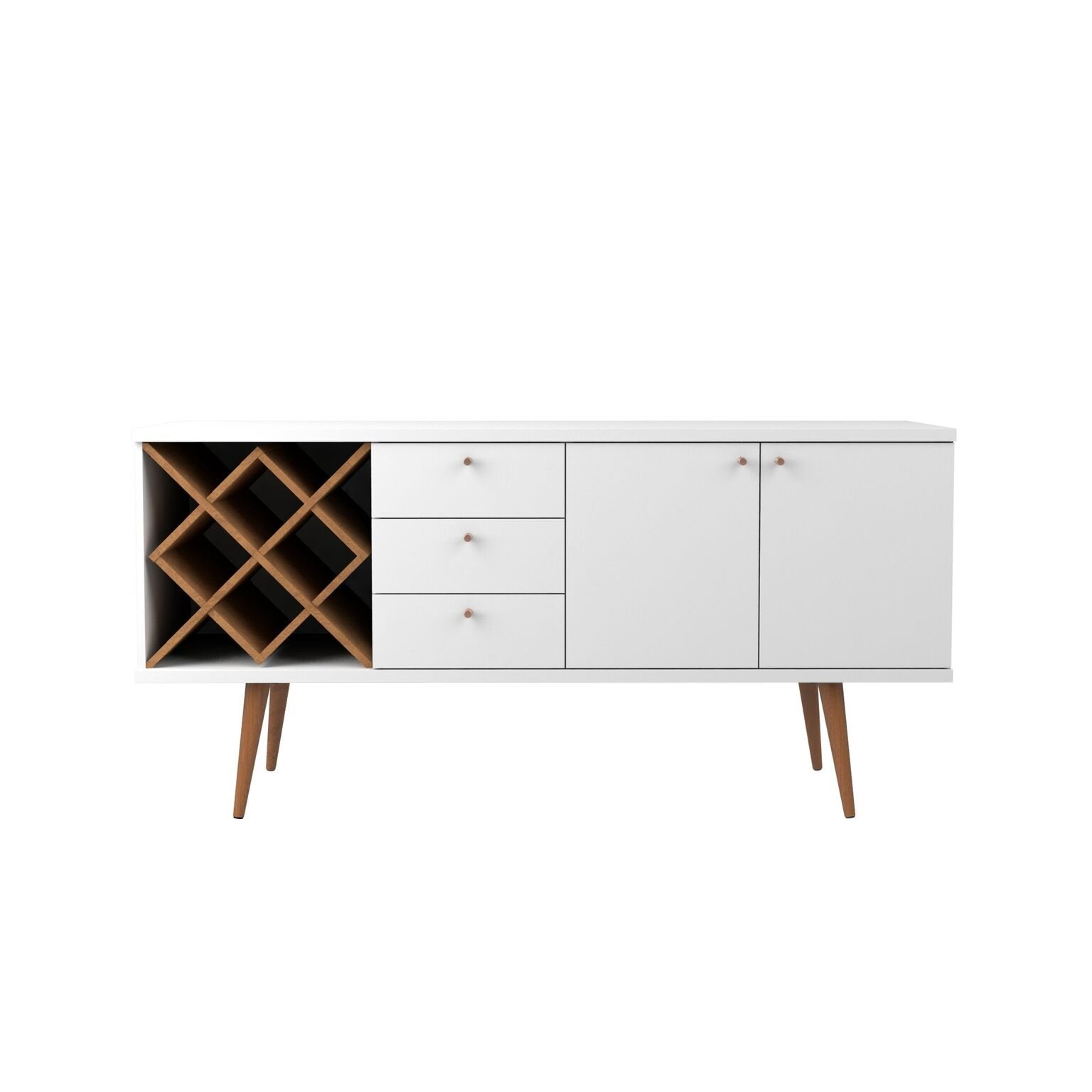 Utopia 4 Bottle Wine Rack Sideboard Buffet Stand with 3 Drawers and 2 Shelves in White Gloss and Maple Cream