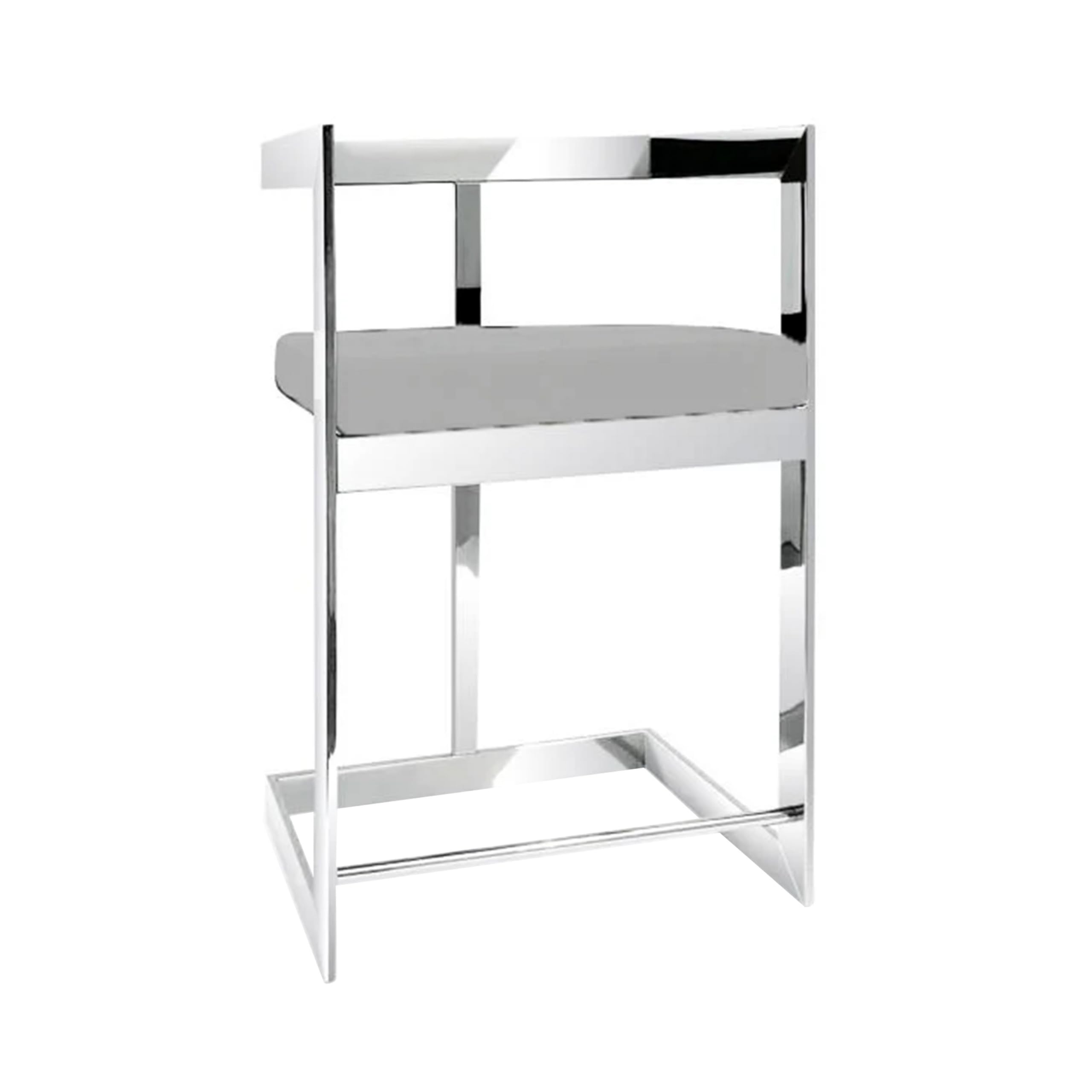Gei 26 Inch Counter Stool Chair, Low Back, Gray Velvet, Cantilever Chrome