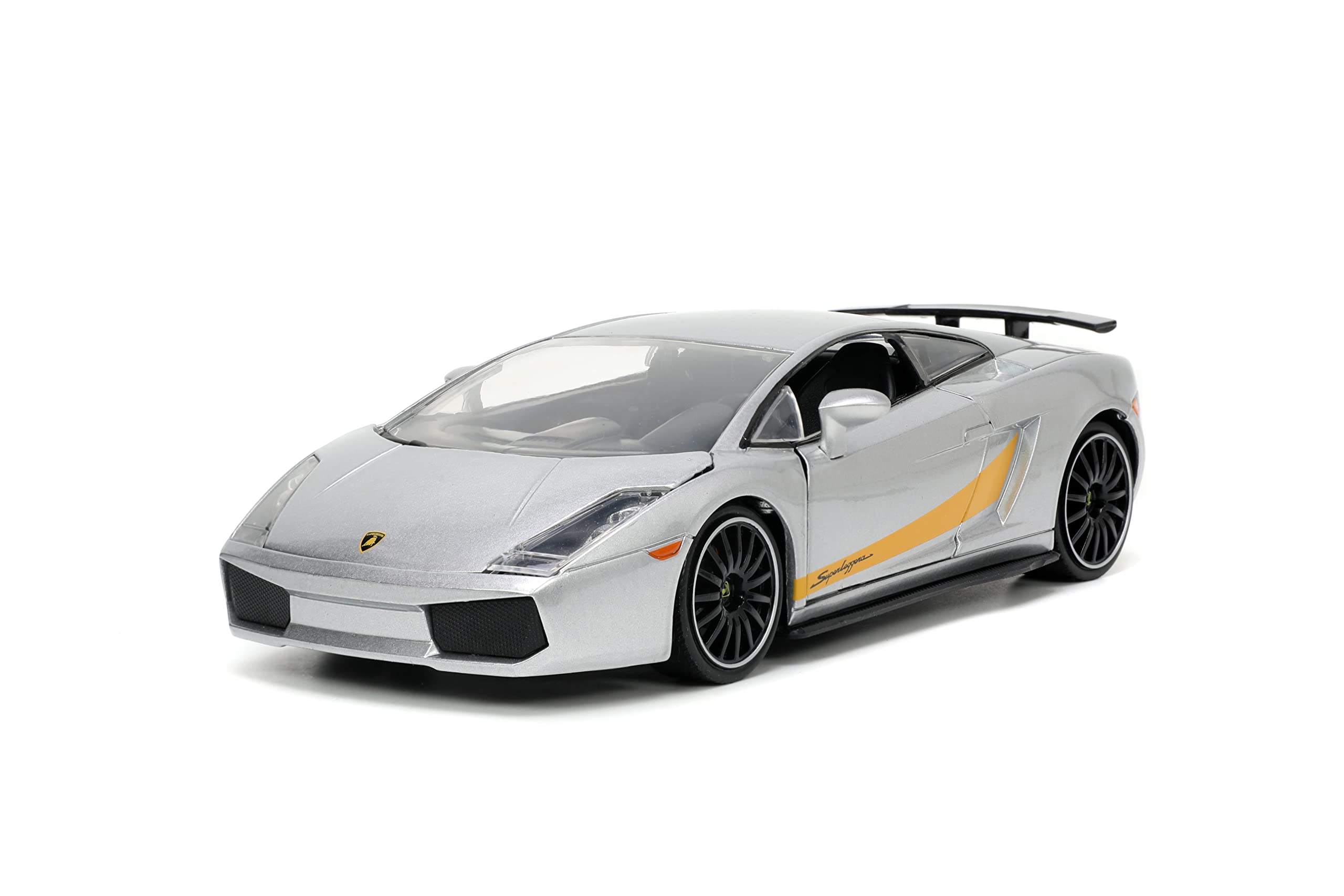 Lamborghini Gallardo Superleggera Silver Metallic with Yellow Stripes Hyper-Spec Series 1/24 Diecast Model Car by Jada