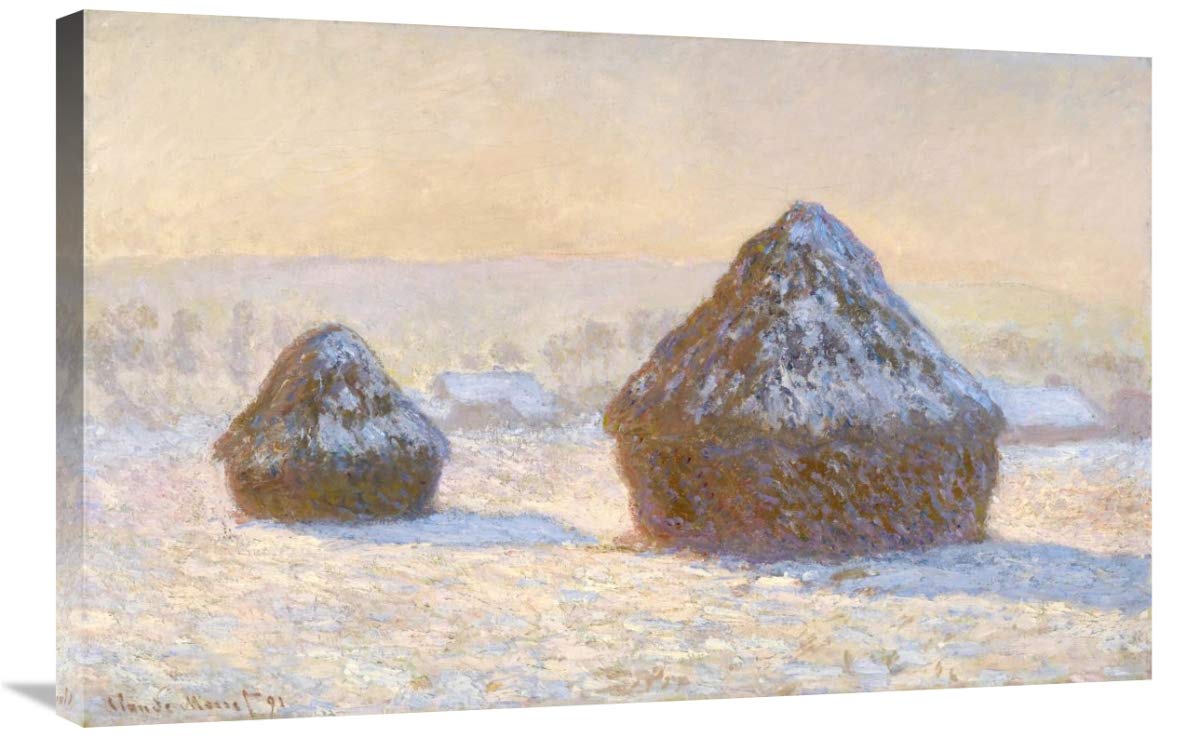 Wheatstacks, Snow Effect, Morning (Meules, Effet de Neige, Le Matin)-Canvas Art-36x24”