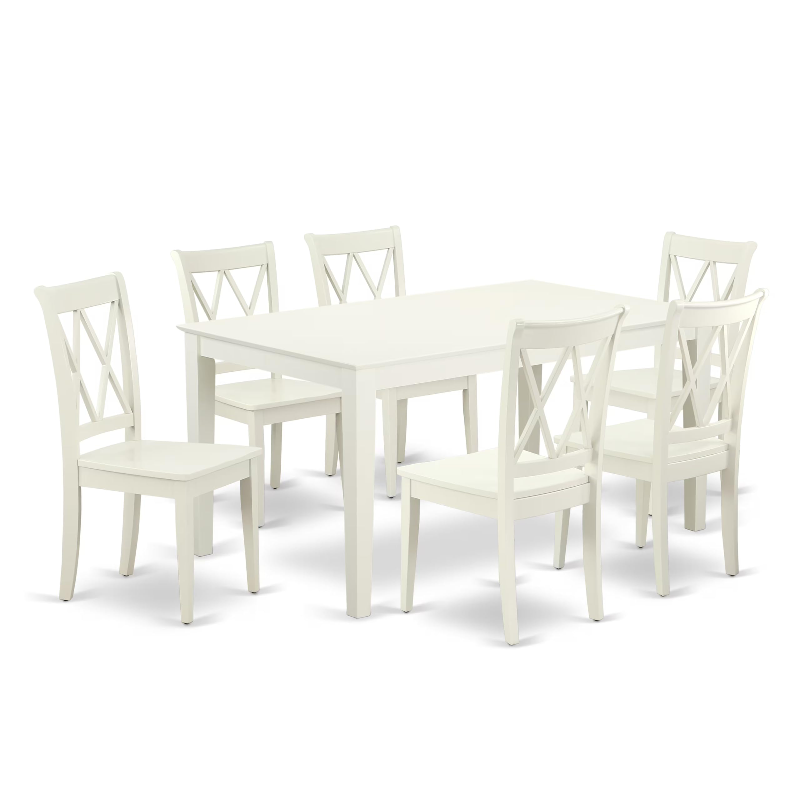 CACL7-LWH-W 7PC Rectangular 60 inch Table and 6 Double X back Chairs