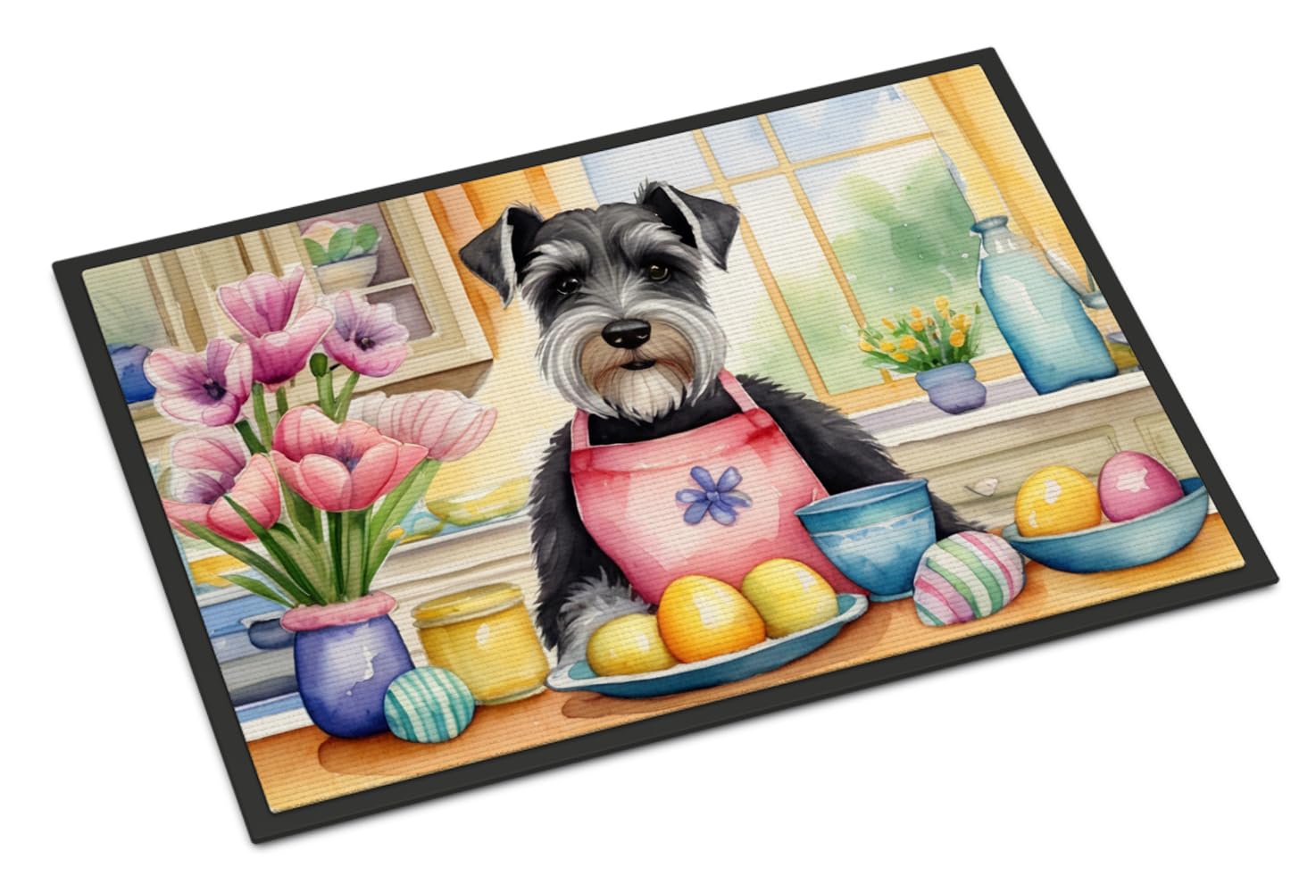 Carolines Treasures DAC6893MAT Decorating Easter Schnauzer Doormat Front Door Mat Indoor Outdoor Rugs for Entryway, Non Slip Washable Low Pile, 18H X 27W