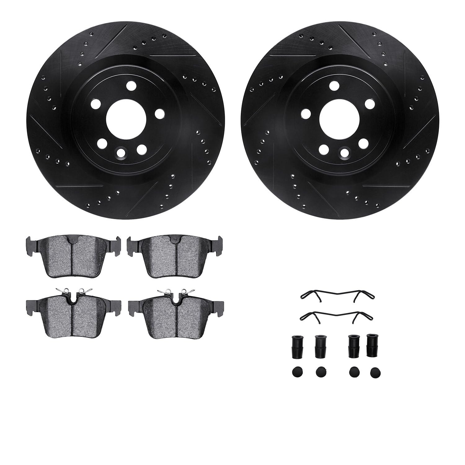 R1 Concepts Drilled and Slotted Black Disc Brake Rotor Set with Semi-Met Pads and Hardware WHYH1-20022