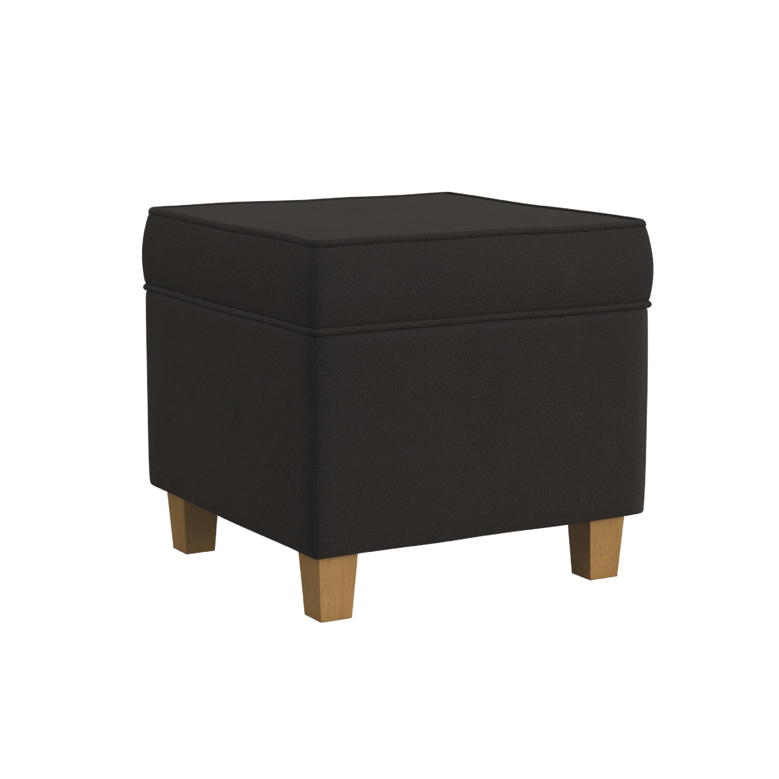 Pyp Square Storage Ottoman, 18 Inch Chocolate Brown Velvet, Honey Wood
