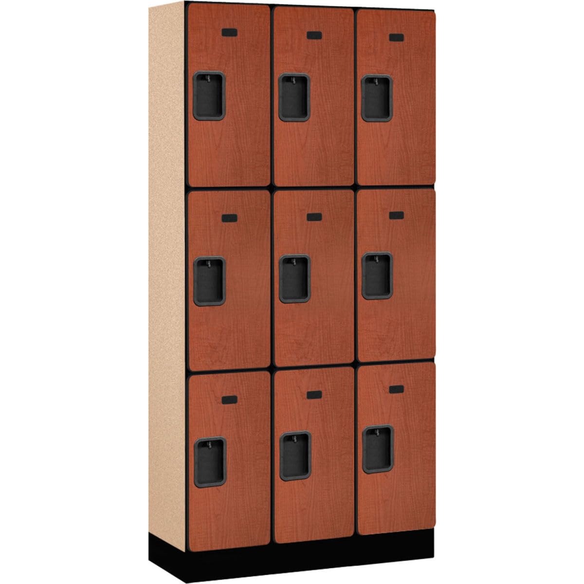 12 Wide Triple Tier Designer Wood Locker - 3 Wide - 6 Feet High - 15 Inches Deep - Cherry