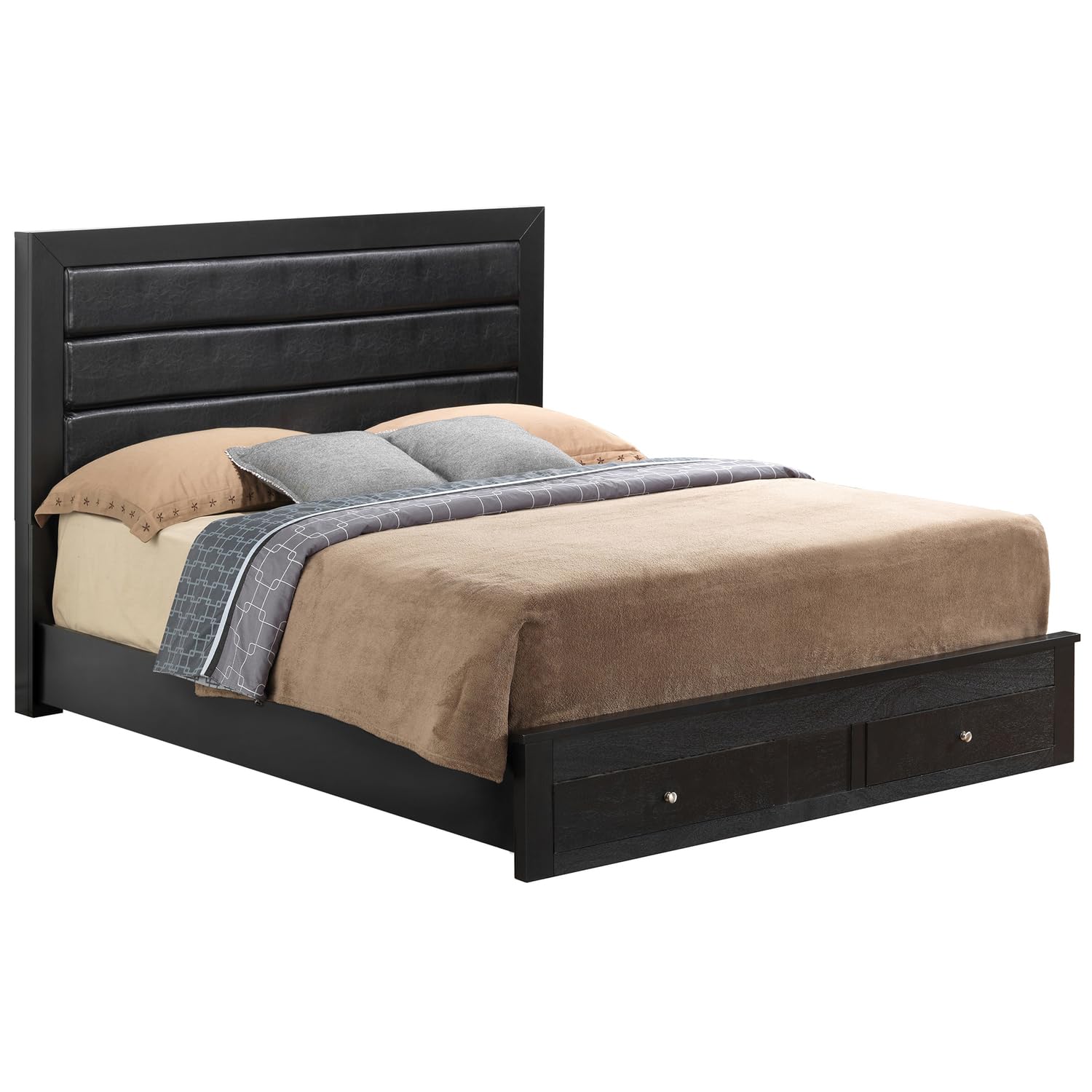 Burlington Black Upholstered Queen Panel Bed with Two Storage Drawers