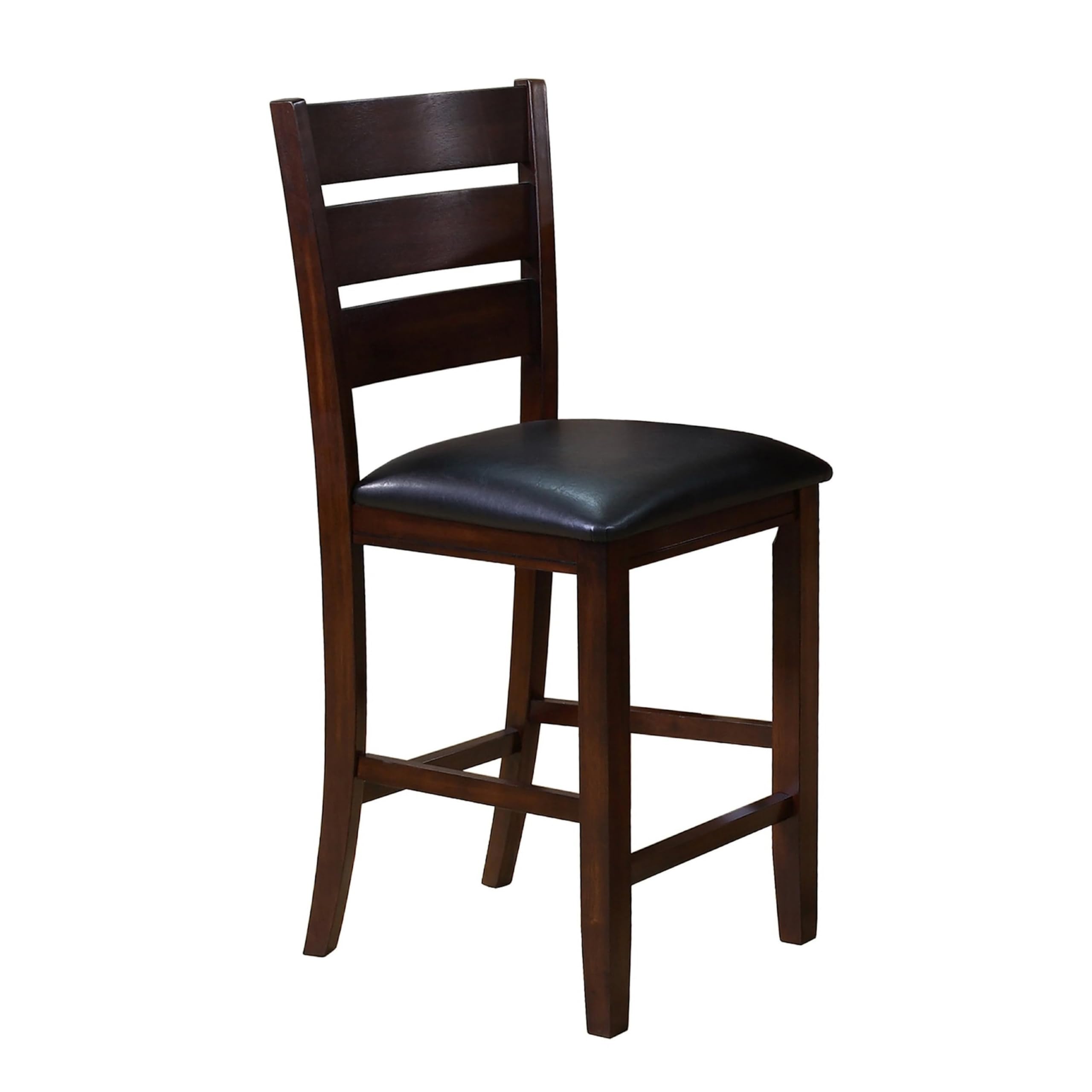 Woodlands 24 Inch Counter Height Chairs, Set of 2, Faux Leather, Wood, Black and Brown
