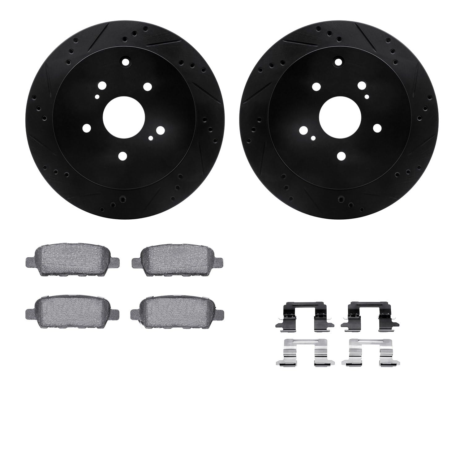R1 Concepts Drilled and Slotted Black Disc Brake Rotor Set with Semi-Met Pads and Hardware WHYH1-01012