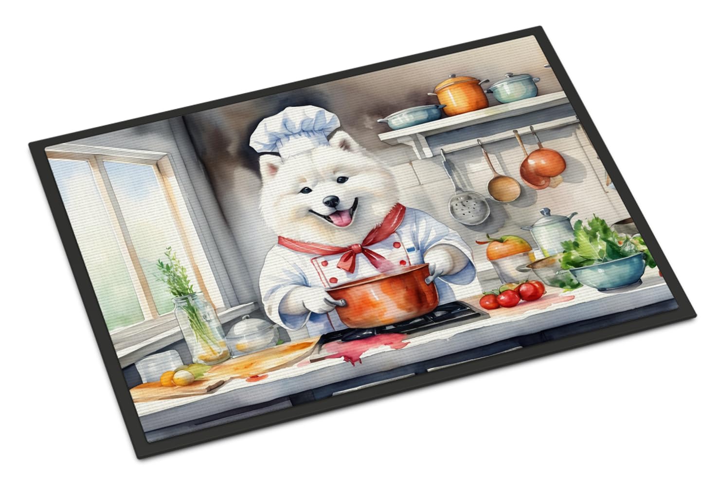 Carolines Treasures DAC6319MAT Samoyed The Chef Doormat Front Door Mat Indoor Outdoor Rugs for Entryway, Non Slip Washable Low Pile, 18H X 27W