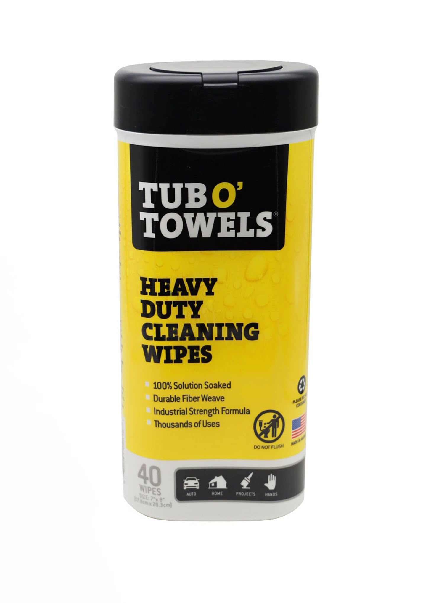 Tub O' Towels Tw40 Heavy-Duty 7 X 8 Size Multi-Surface Cleaning Wipes, 40 Count Per Canister, White