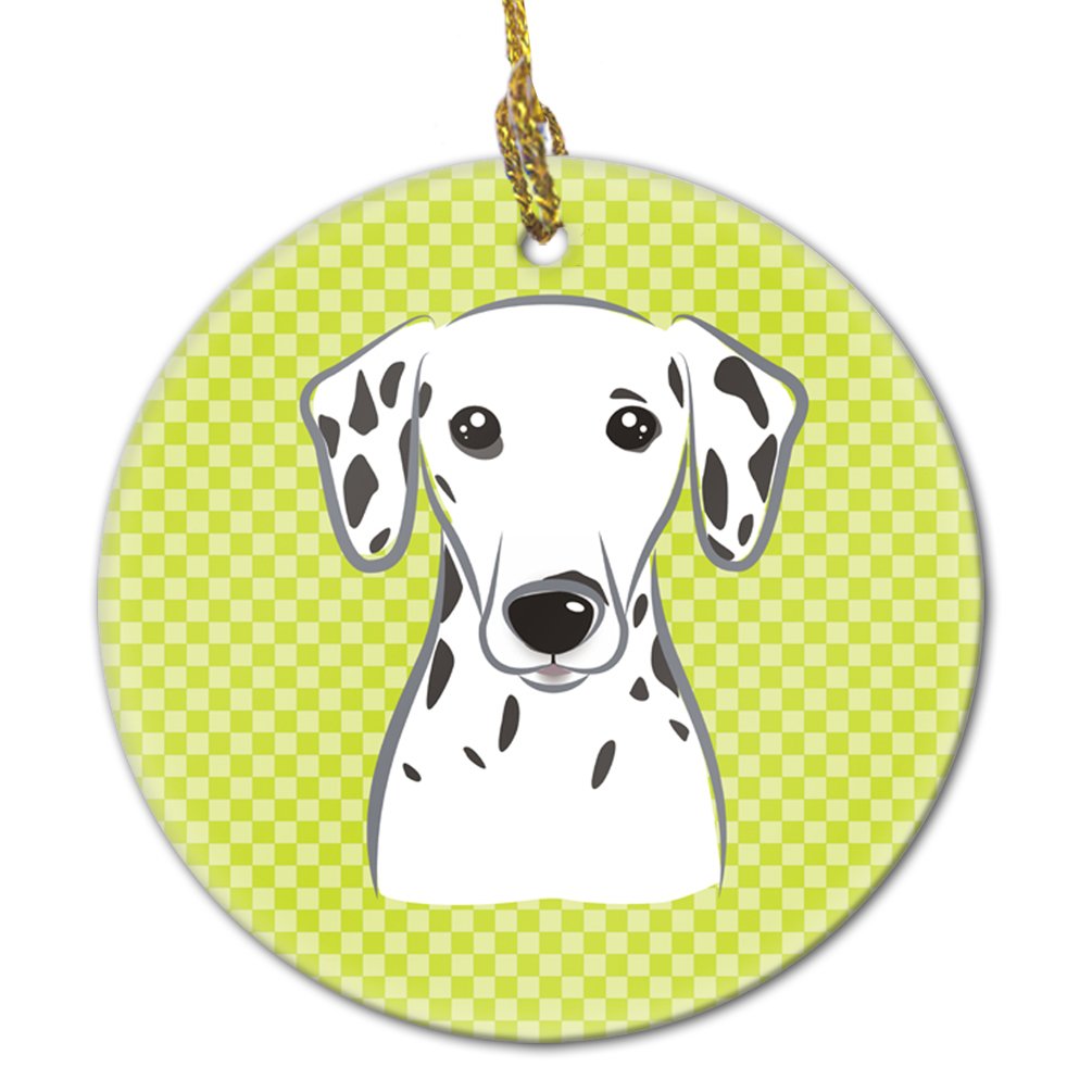 Checkerboard Lime Green Dalmatian Ceramic Ornament BB1272CO1