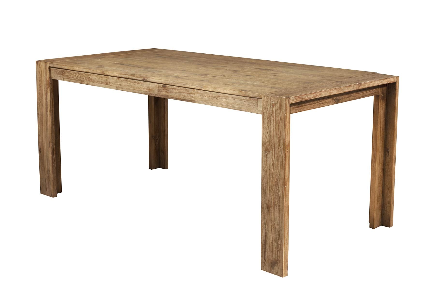 Rectangular Wooden Dining Table with Fixed Top and Block Legs, Brown
