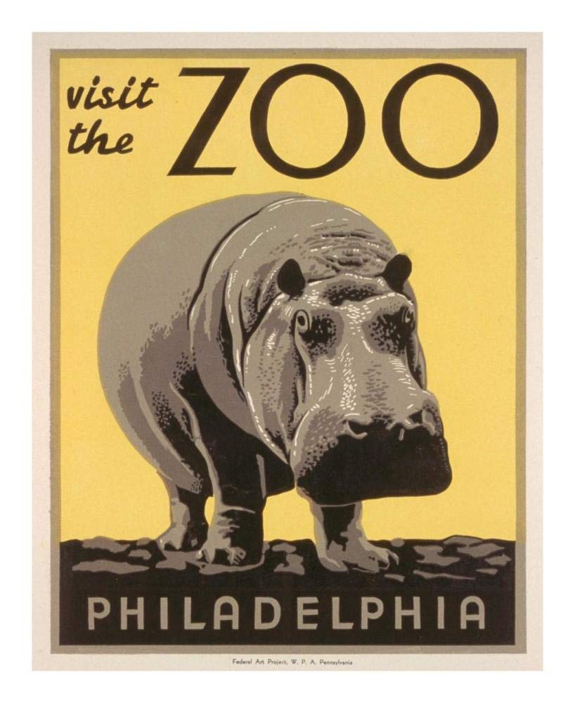 Visit the zoo - Philadelphia - Hippo-Paper Art-18x22”
