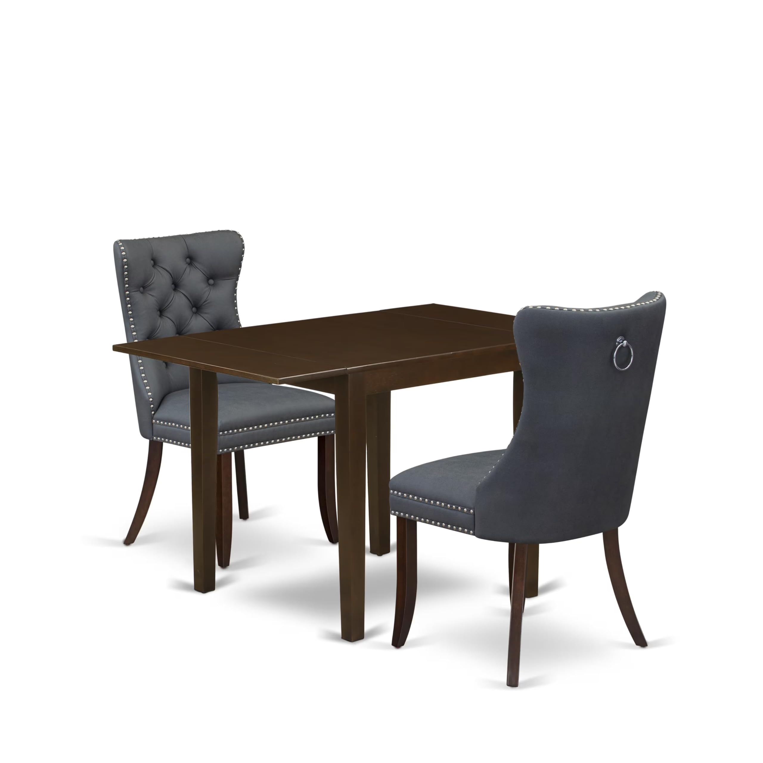 East West Furniture NDDA3-MAH-13 3 Piece Dining Table Set Includes a Rectangle Kitchen Table with Dropleaf and 2 Upholstered Chairs, 30x48 Inch, Mahogany