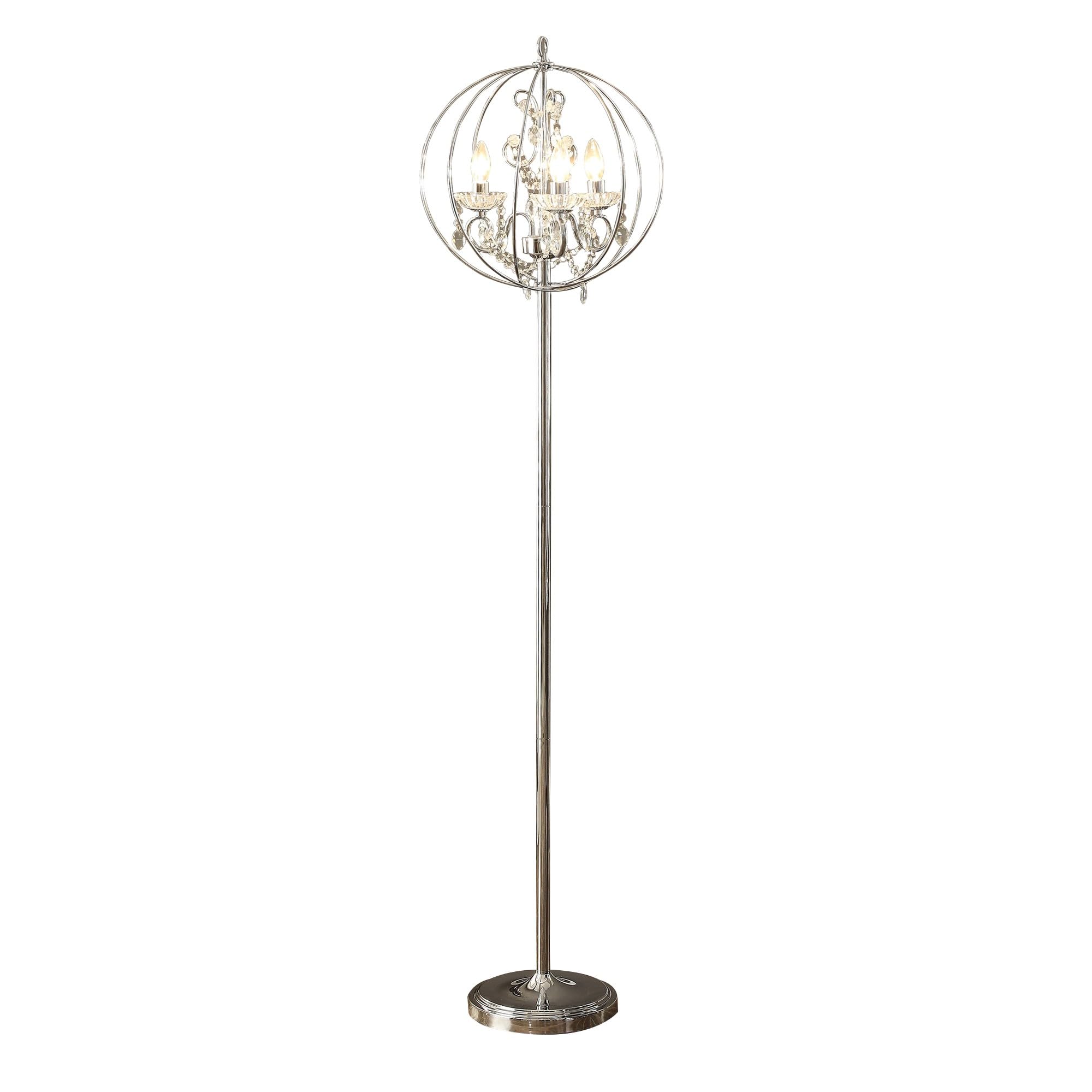 Shine 61 Inch Floor Lamp, Chandelier Style, Crystal and Metal, Chrome