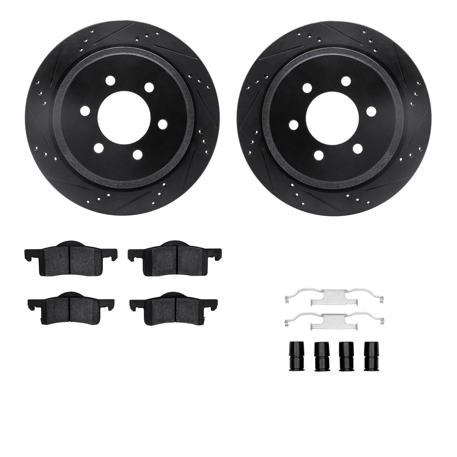 R1 Concepts Drilled and Slotted Black Disc Brake Rotor Set with Semi-Met Pads and Hardware WHYH1-54149