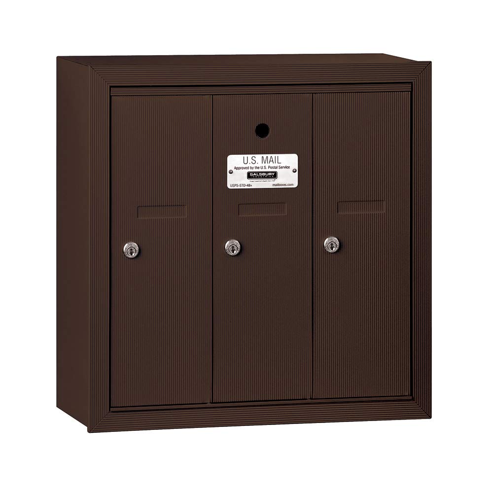 Vertical Mailbox - 3 Doors - Bronze - Surface Mounted - USPS Access