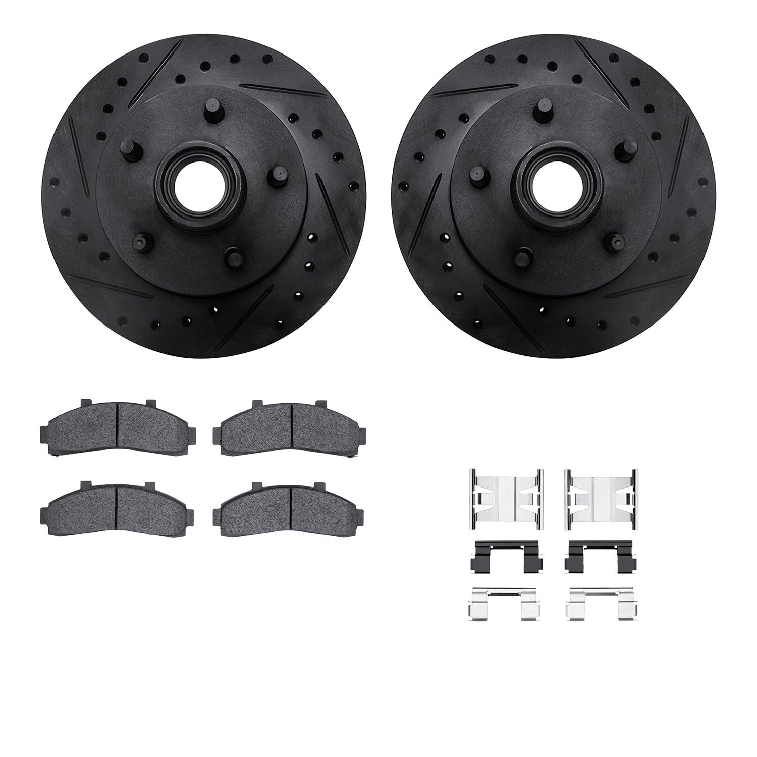 R1 Concepts Drilled and Slotted Black Disc Brake Rotor Set with Semi-Met Pads and Hardware WHYH1-54101