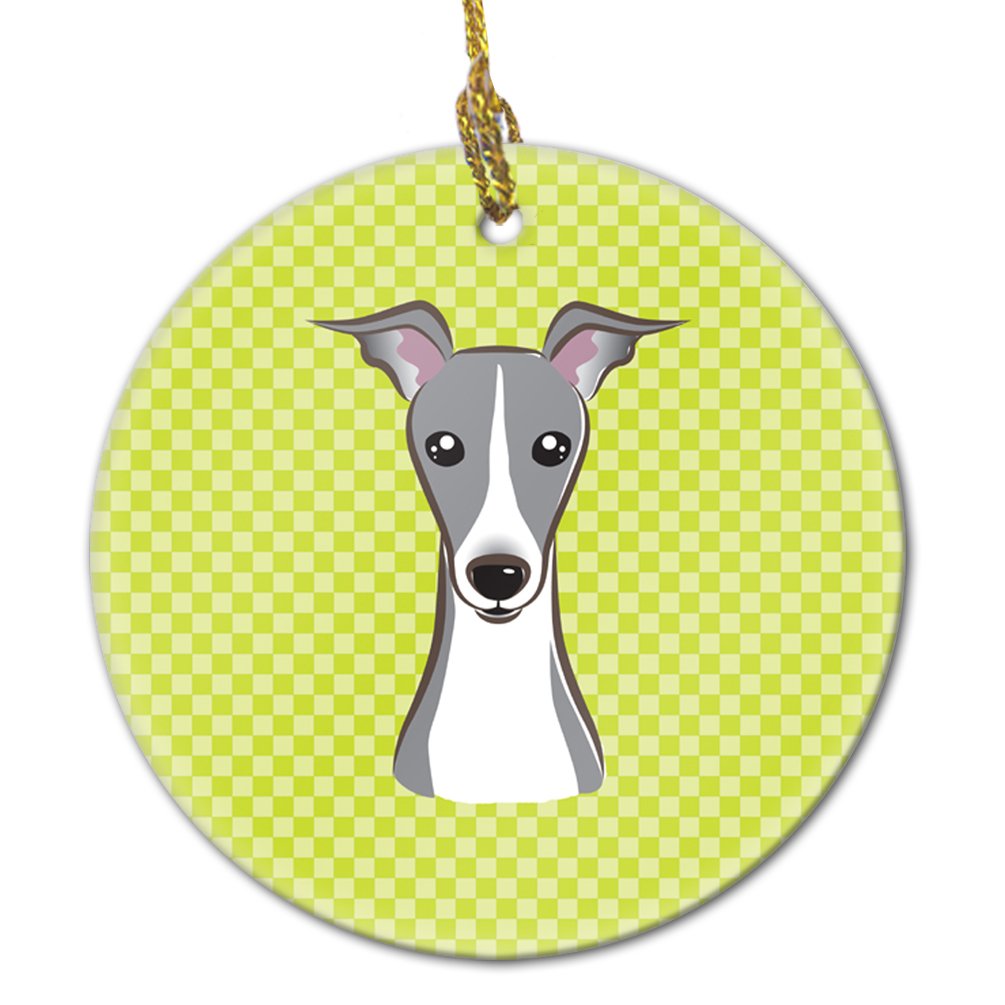 Checkerboard Lime Green Italian Greyhound Ceramic Ornament BB1298CO1
