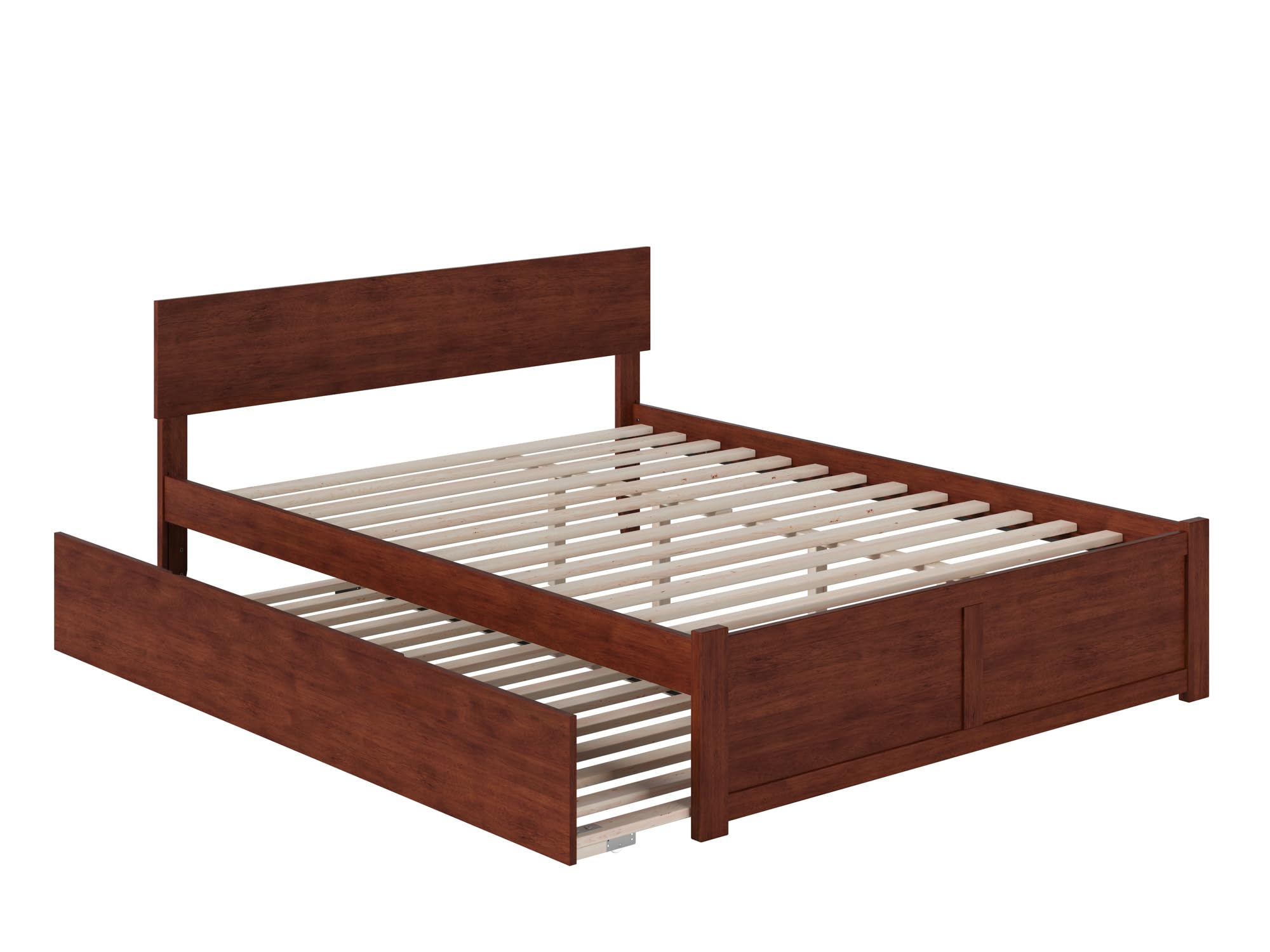 Orlando Queen Platform Bed with Footboard & Twin XL Trundle in Walnut