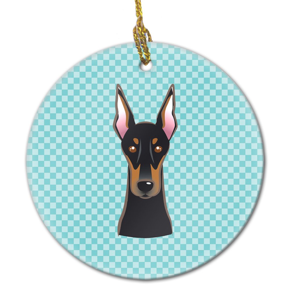 Checkerboard Blue Doberman Ceramic Ornament BB1183CO1