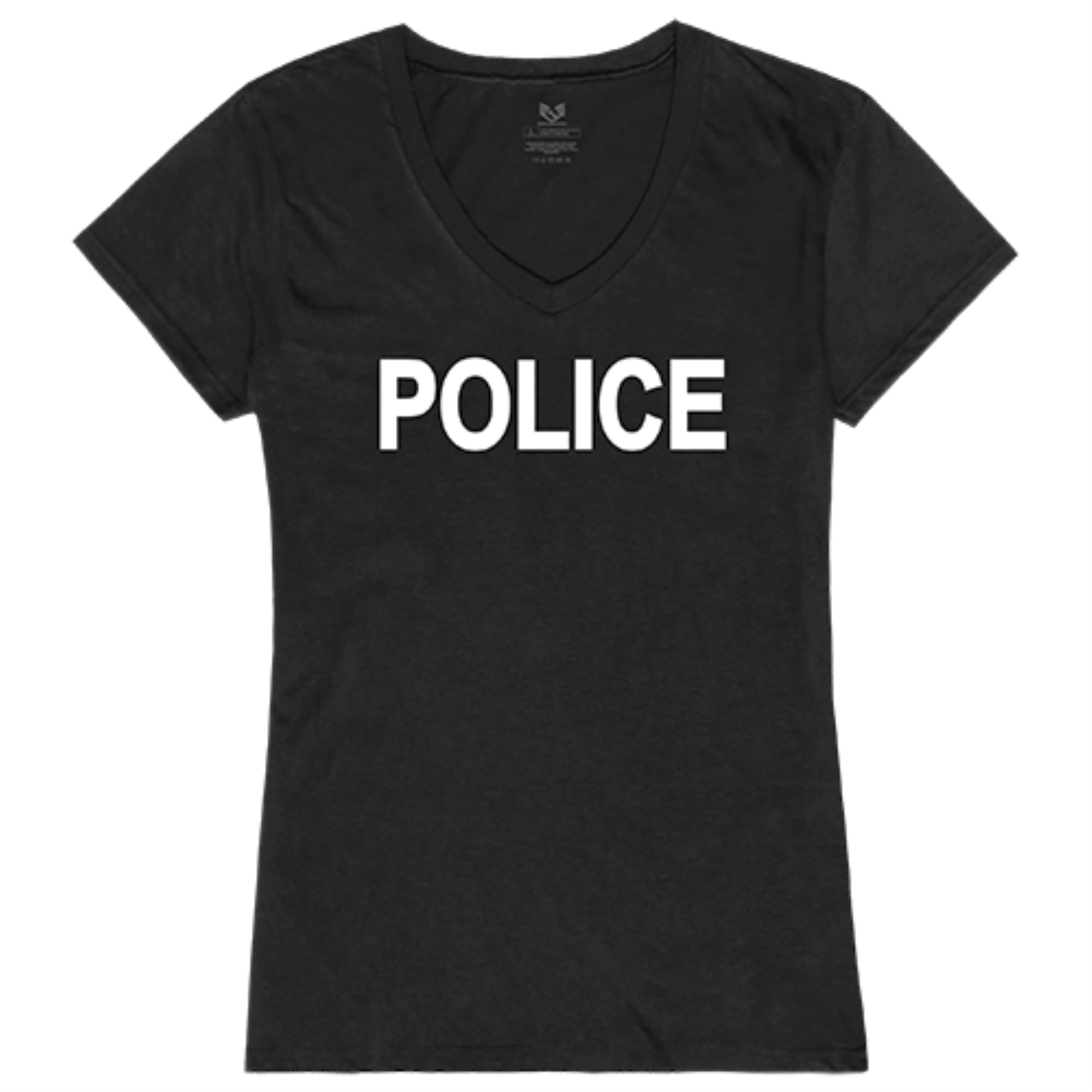 Graphic V-Neck, Police, Black, 2X