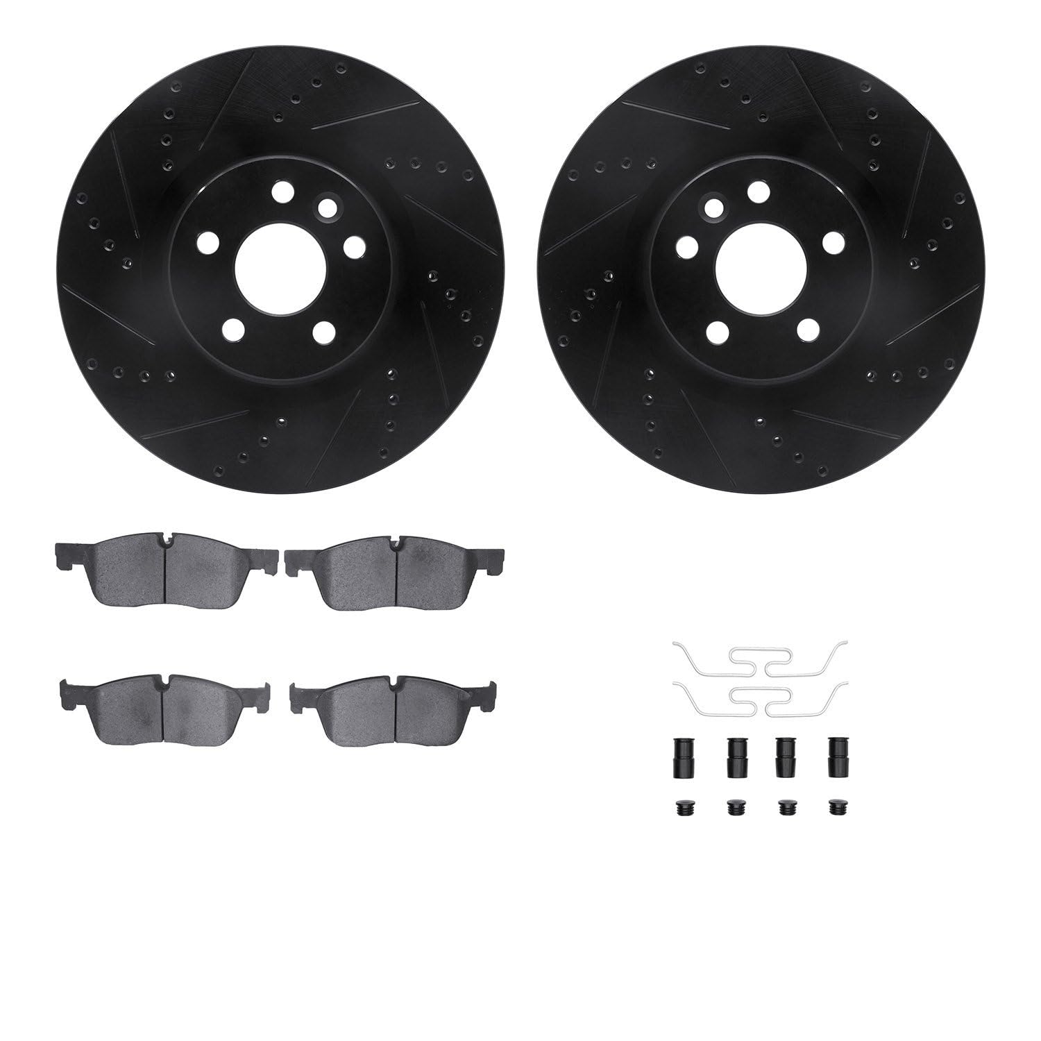 R1 Concepts Drilled and Slotted Black Disc Brake Rotor Set with Semi-Met Pads and Hardware WHYH1-11029