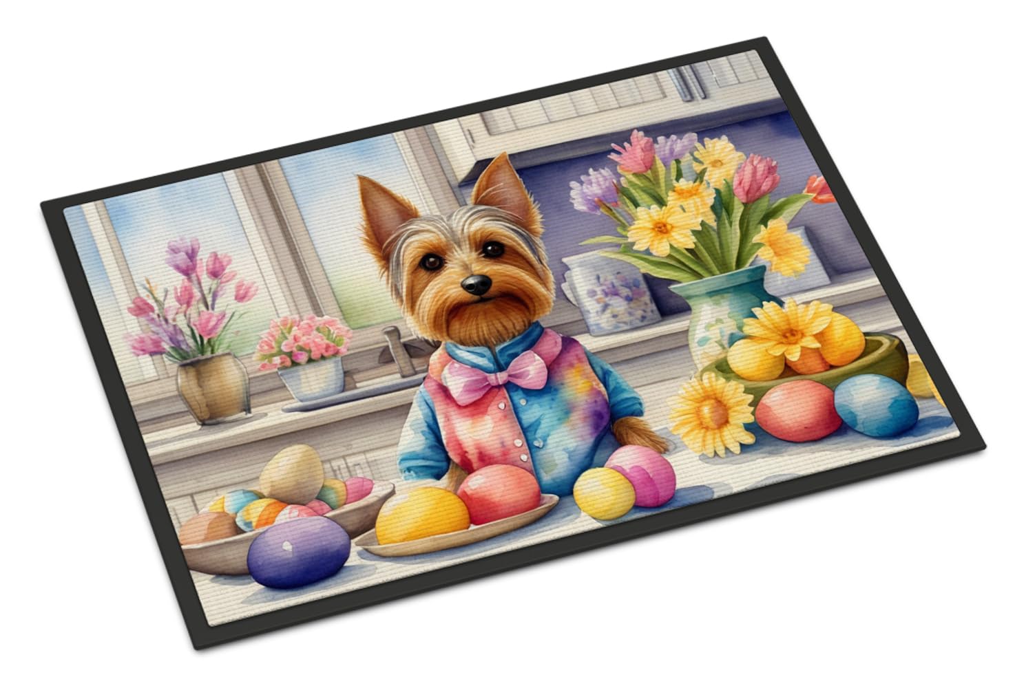 Carolines Treasures DAC6905JMAT Decorating Easter Silky Terrier Doormat Front Door Mat Indoor Outdoor Rugs for Entryway, Non Slip Washable Low Pile, 24H X 36W