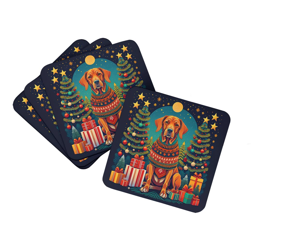 Carolines Treasures Vizsla Christmas Foam Coaster Set of 4 Cup Coasters for Indoor and Outdoor, Coaster for Tabletop Protection, Anti Slip, Mouse pad Material