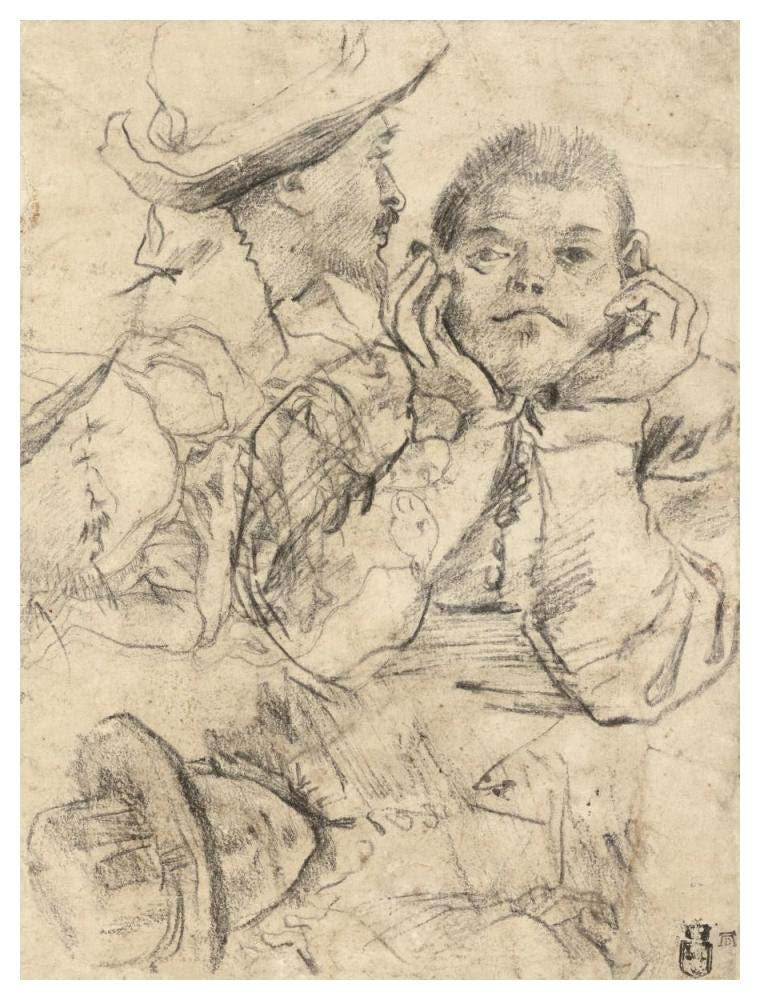 Four Studies of Heads Drawn over a Copy of Saint John the Evangelist by Correggio (recto); Three Studies of Men (verso)-Paper Art-38x50”