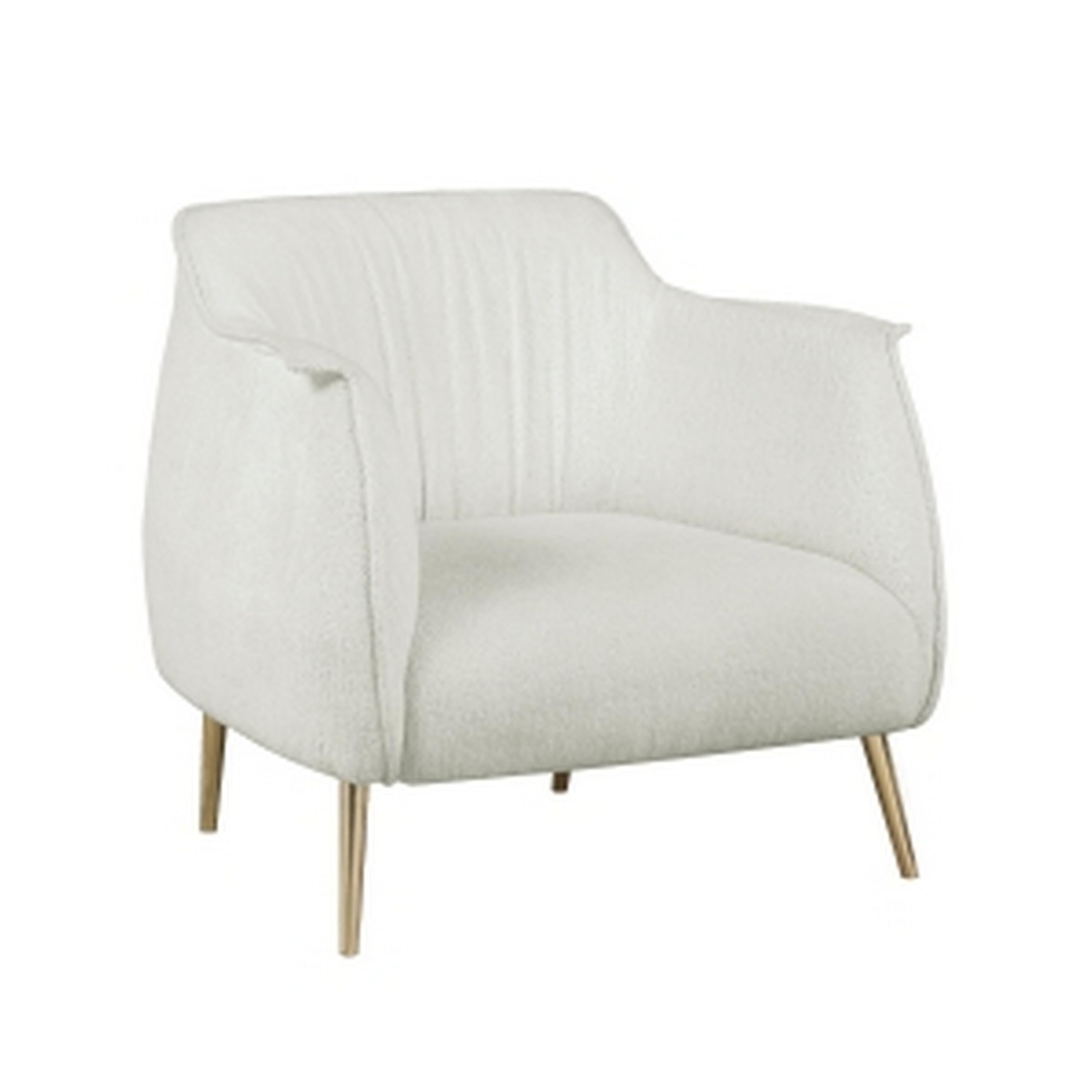 33 Inch Accent Chair Armchair, Soft White Boucle, Gold Metal, Solid Wood