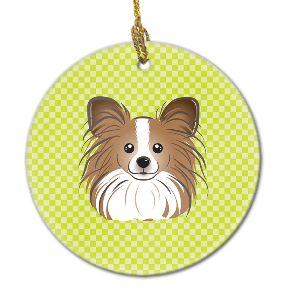 Checkerboard Lime Green Papillon Ceramic Ornament BB1310CO1