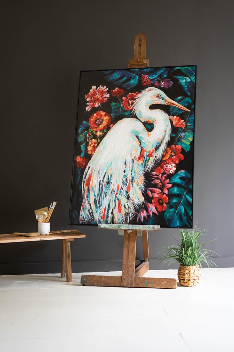 Kalalou Car1721 Framed Oil Painting - Heron With Flowers