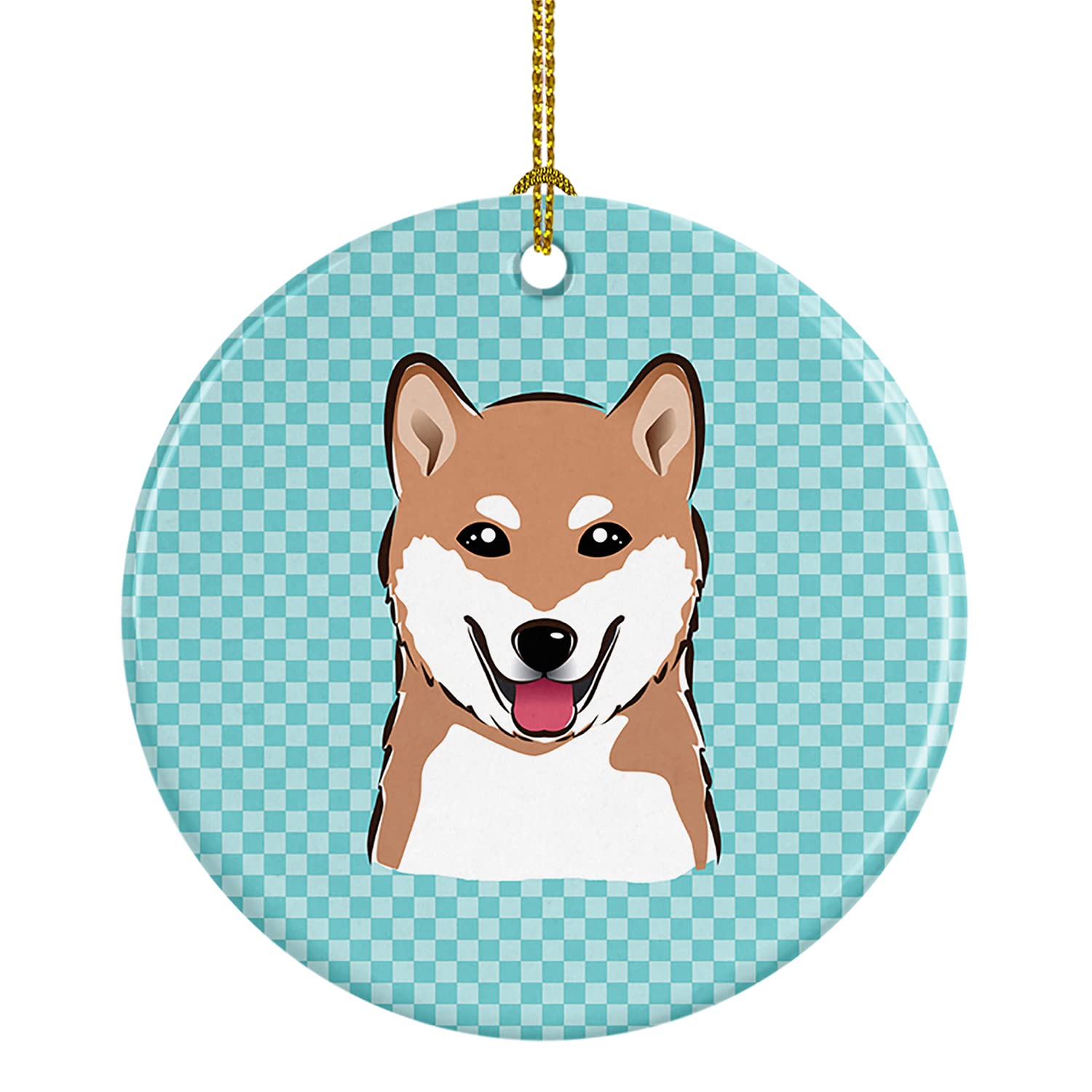 Checkerboard Blue Shiba Inu Ceramic Ornament BB1163CO1